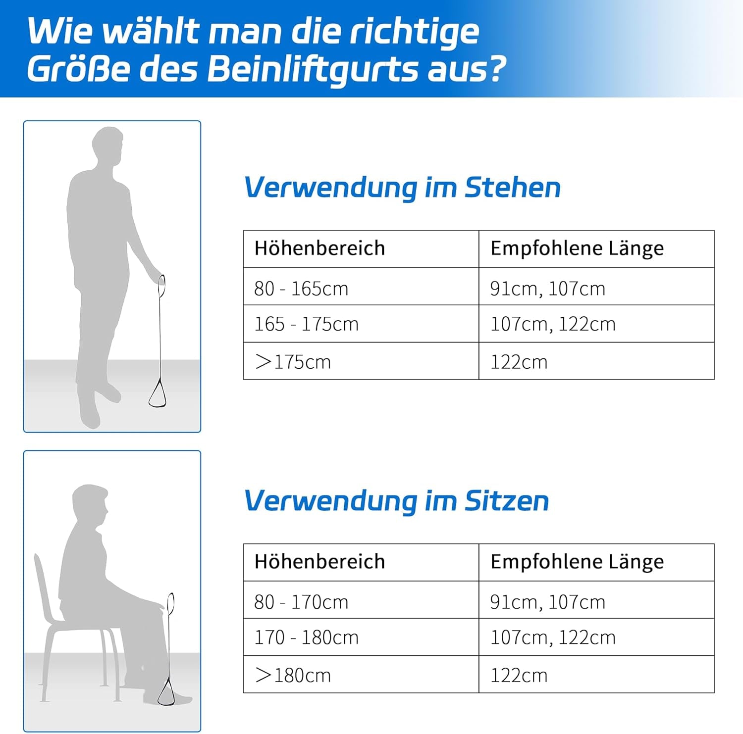 Kekoy 107 cm Beinhebergurt mit Fuß- und Handgriff für eingeschränkte Mobilität nach Hüftoperation – ideal für das Ein- und Aussteigen aus Bett, Auto und Rollstuhl (Schwarz)