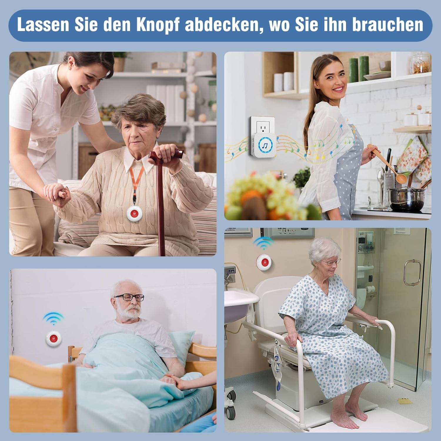 Chunhee Notrufknopf Für Senioren/ Senioren Notruf/Hausnotruf Intern 150M SOS Alarm Kabellos Für Pflegebedürftige Geduldig Älterer Empfänger*1+Ruftaste*2