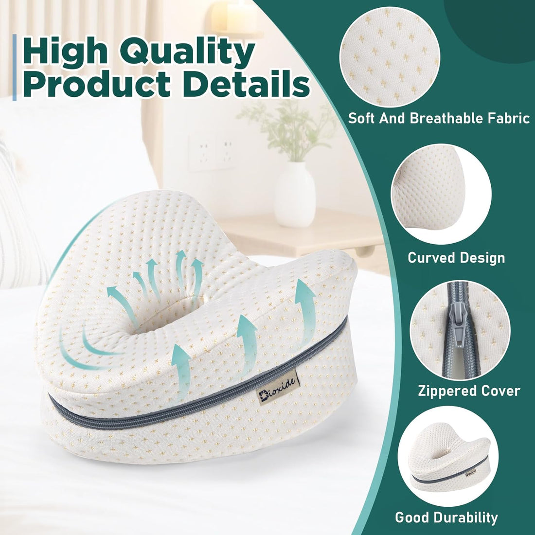 Dioxide Kniekissen Für Seitenschläfer, Beinkissen Ergonomisches Seitenschläferkissen Knie Mit Memory Foam Hüftkissen Für Stützt Beine, Knie, Hüfte, Rücken Und Schwanger Mit Abnehmbarem(Weiß)