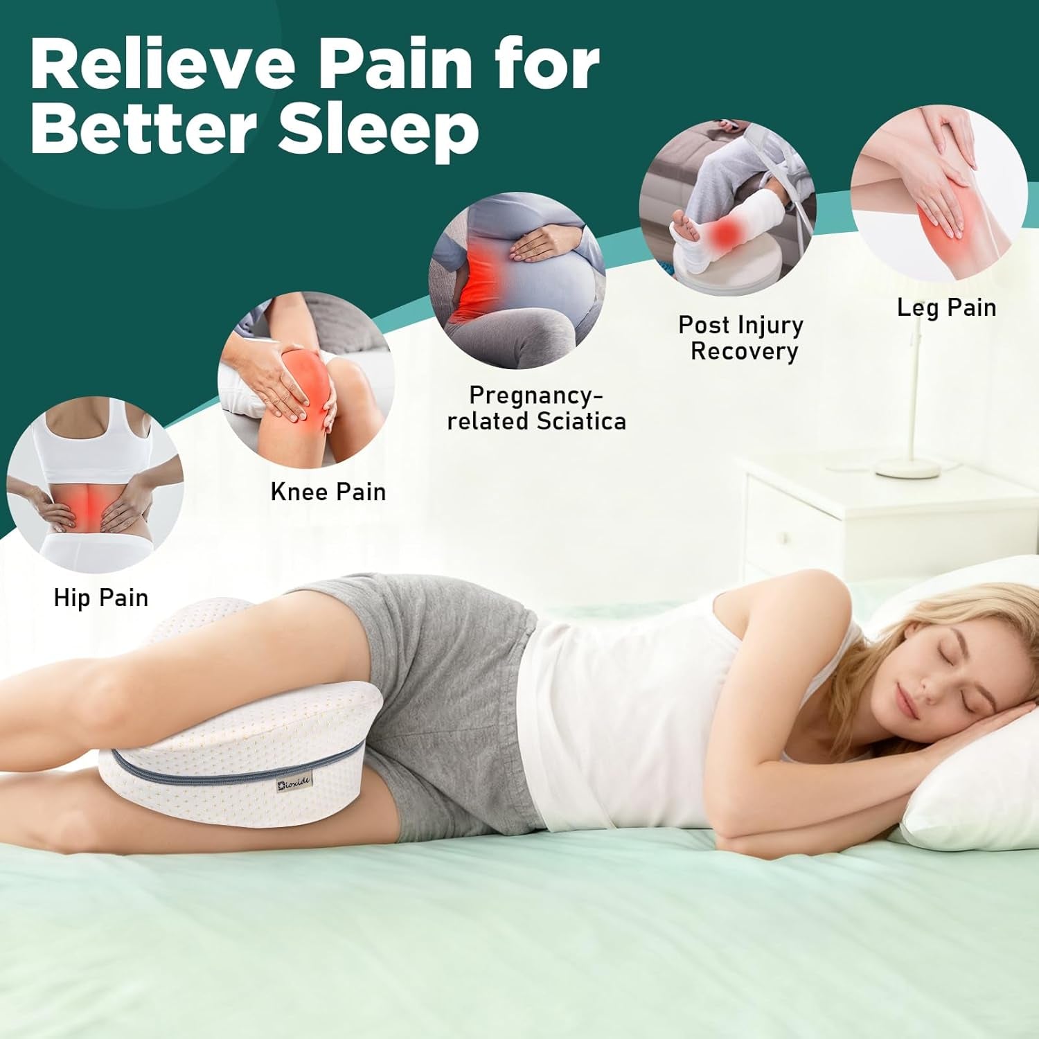 Dioxide Kniekissen Für Seitenschläfer, Beinkissen Ergonomisches Seitenschläferkissen Knie Mit Memory Foam Hüftkissen Für Stützt Beine, Knie, Hüfte, Rücken Und Schwanger Mit Abnehmbarem(Weiß)