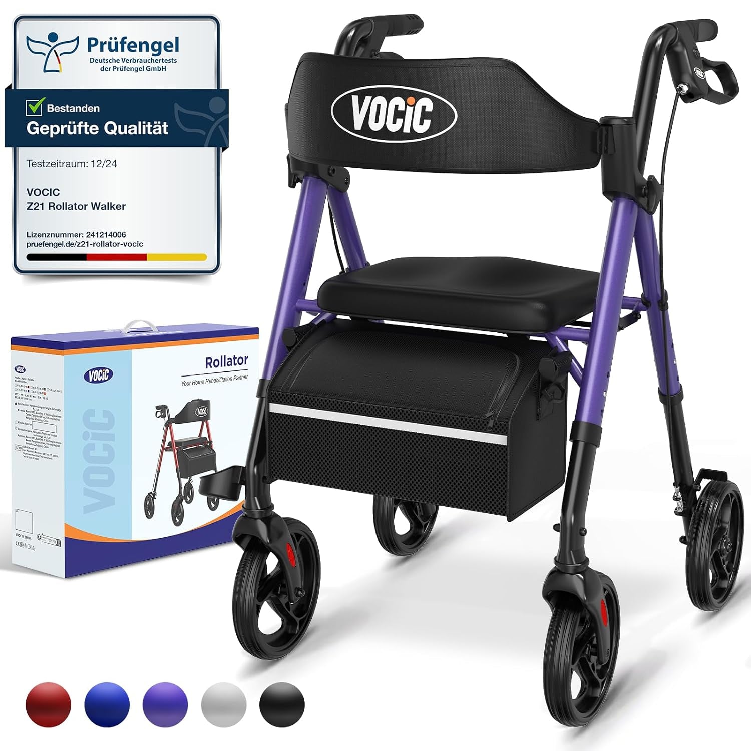 Rollator faltbar leicht mit Sitz für Senioren dunkelrot 