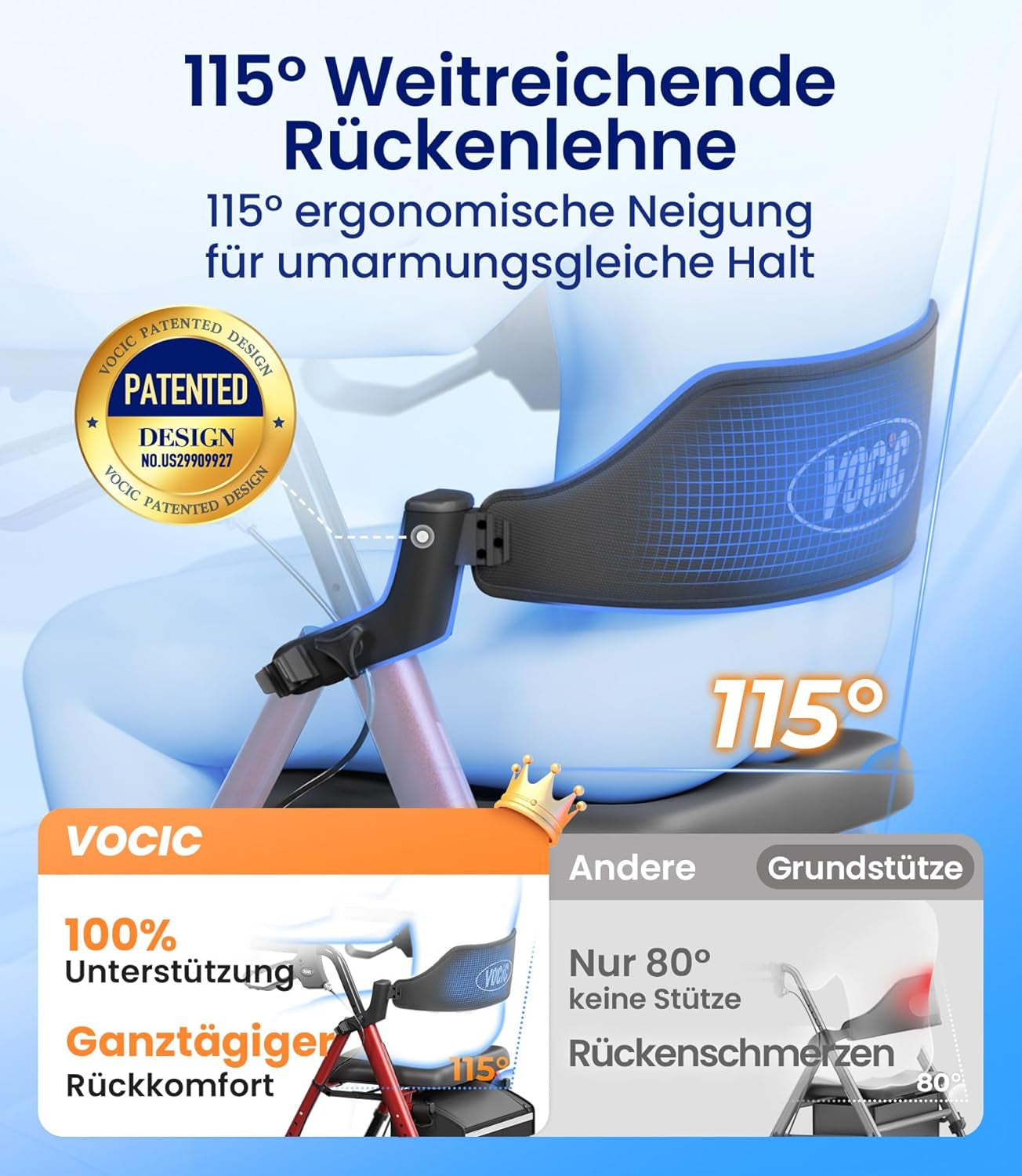 Rollator faltbar leicht mit Sitz für Senioren dunkelrot 