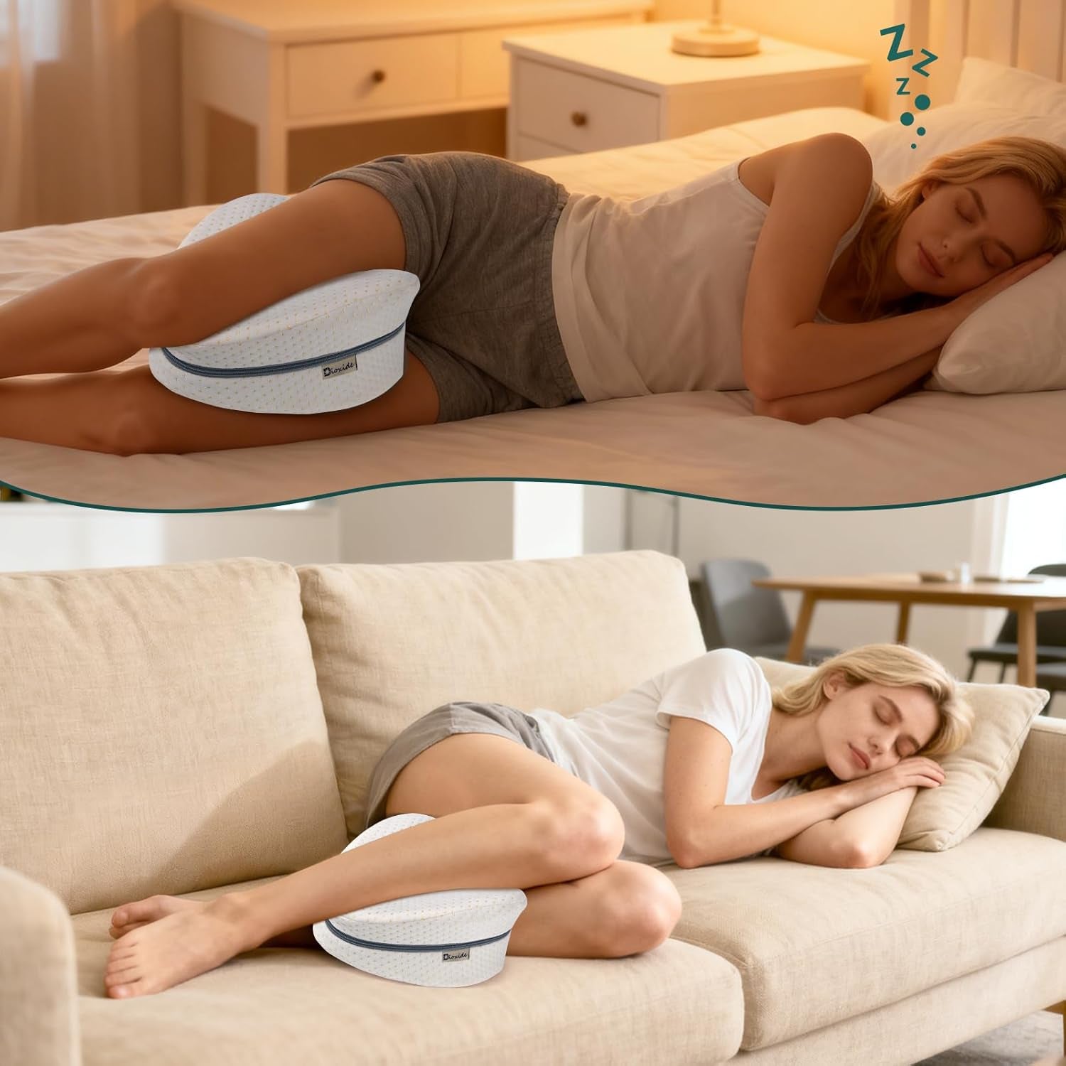 Dioxide Kniekissen Für Seitenschläfer, Beinkissen Ergonomisches Seitenschläferkissen Knie Mit Memory Foam Hüftkissen Für Stützt Beine, Knie, Hüfte, Rücken Und Schwanger Mit Abnehmbarem(Weiß)