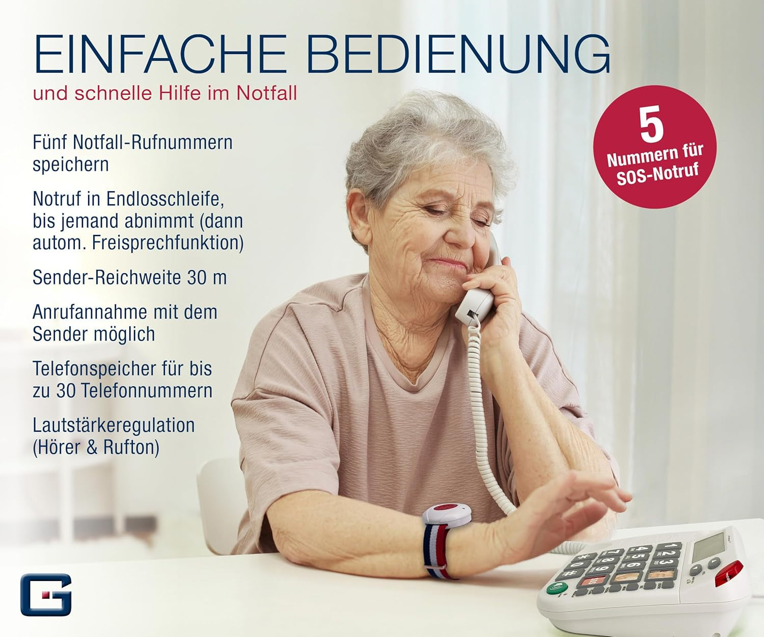 Seniorentelefon PRO+ Silence SOS mit Funkhandsender satingrau 