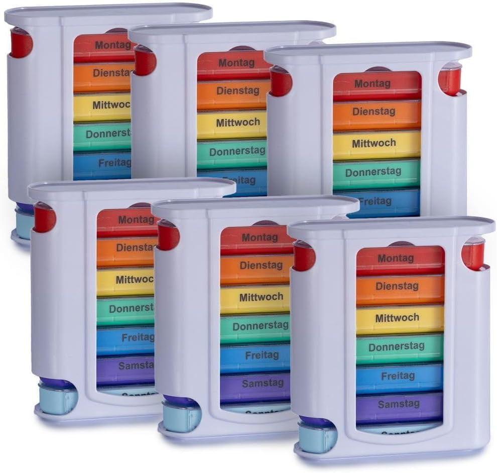 Laro Tablettenbox Bunt 7 Tage 4 Fächern Pro Tag - Wahlweise Mit 3/6/12/24/48/96 Stück - Seniorenfreundlich, Anzahl:3
