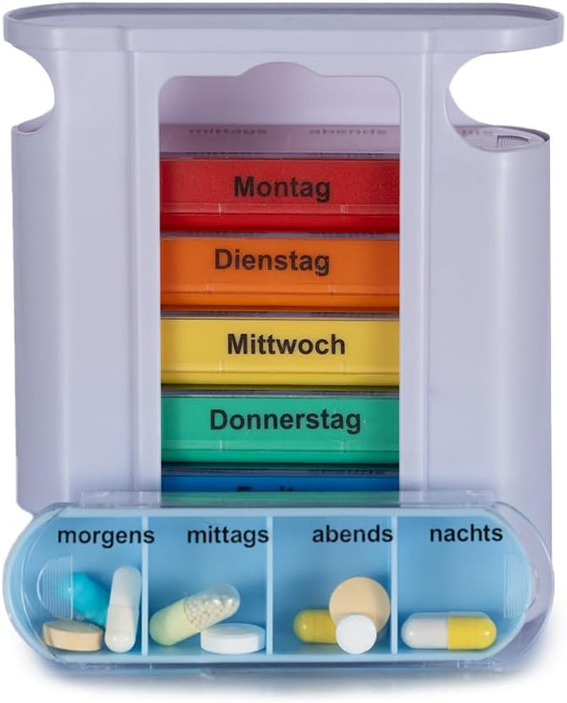 Tablettenbox 7 Tage bunt mit 4 Fächern pro Tag