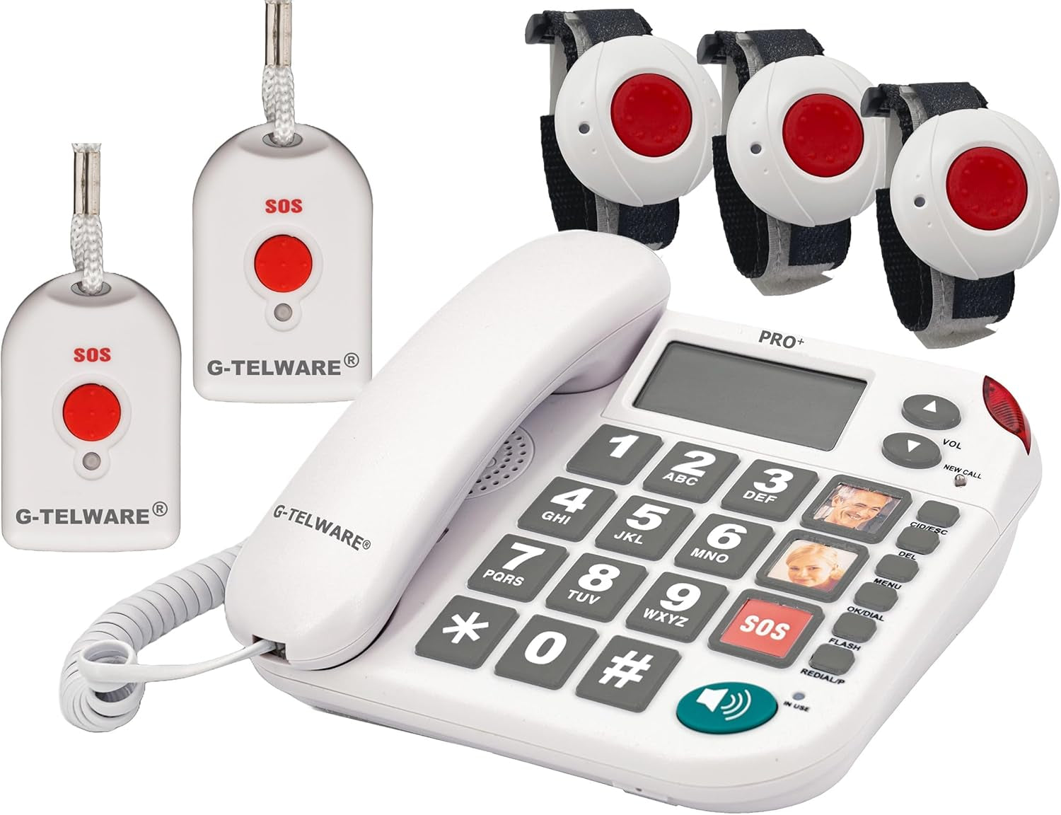 PRO (Weltneuheit) Silence SOS Technik/Sos Param.Einstellb./2023-2024Er Modell Haus Notruf Seniorentelefon Mit Funksos-Sender - 1 Handsender Mit Schlaufe, Satingrau, PRO+