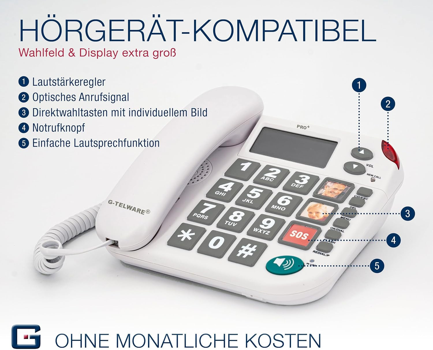 Seniorentelefon PRO+ Silence SOS mit Funkhandsender satingrau 