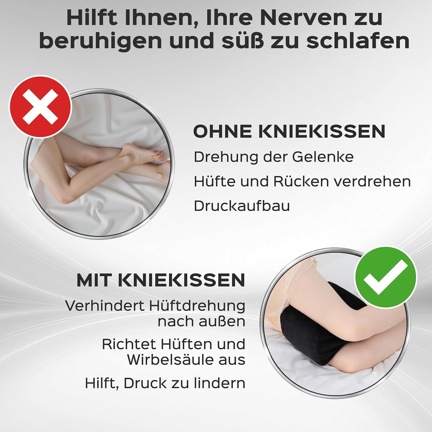 Orthopädisches Kniekissen Seitenschläfer Memory Foam 