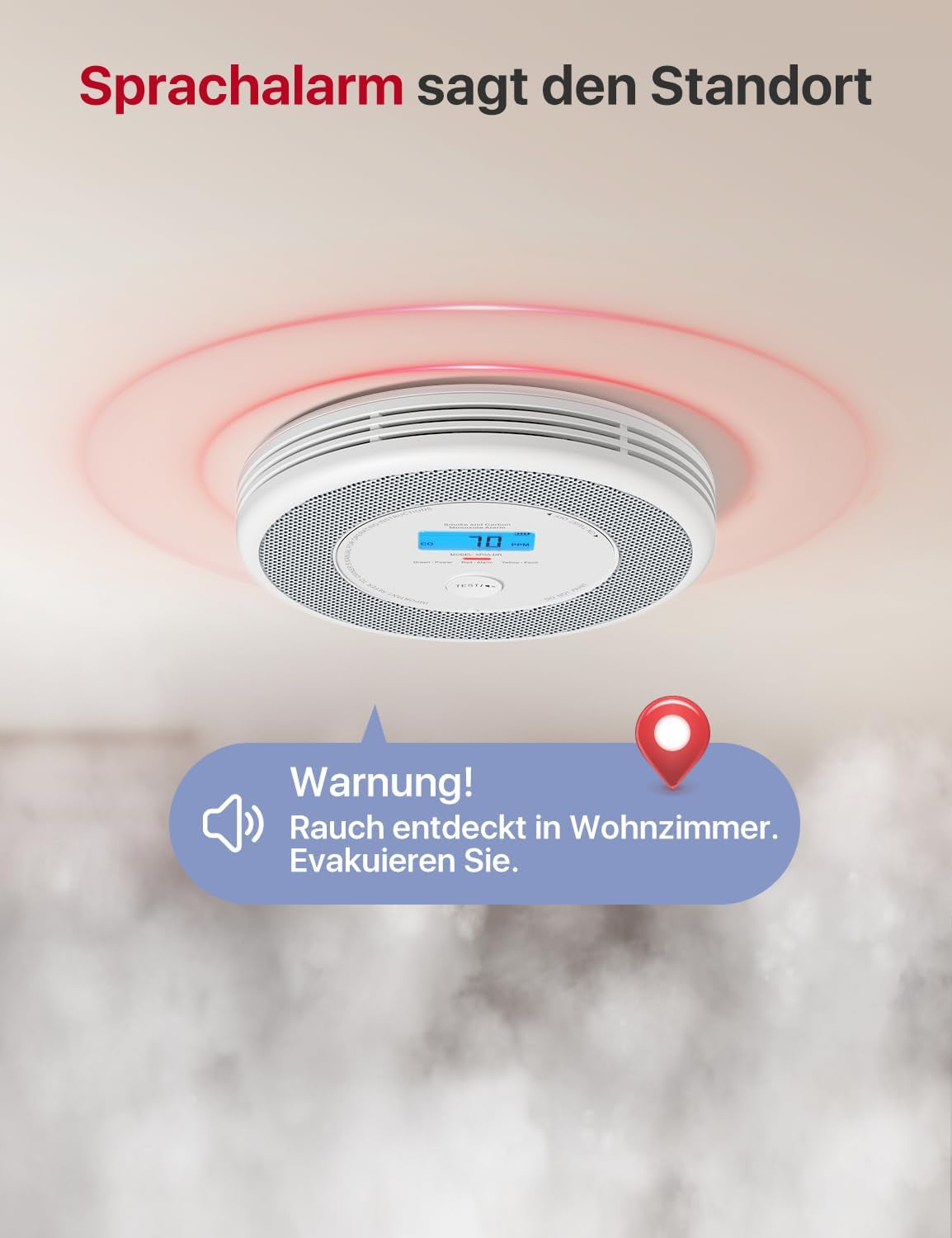 X-Sense Rauch Und CO Melder Mit Sprachalarm Und Standortansage, Mit XP0A-MR11 Kits, 30 Mm Dick Ohne SBS50 Basisstation, XP0A-MR, 1 Stück