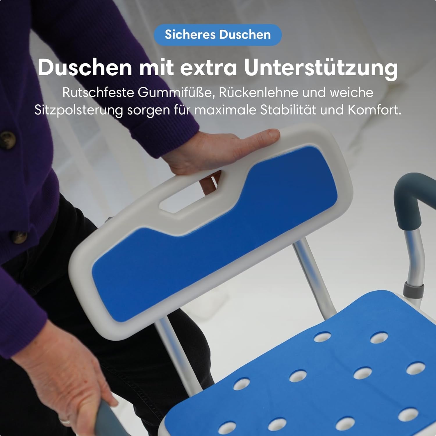 Duschstuhl Senioren höhenverstellbar rutschfest mit Lehnen 
