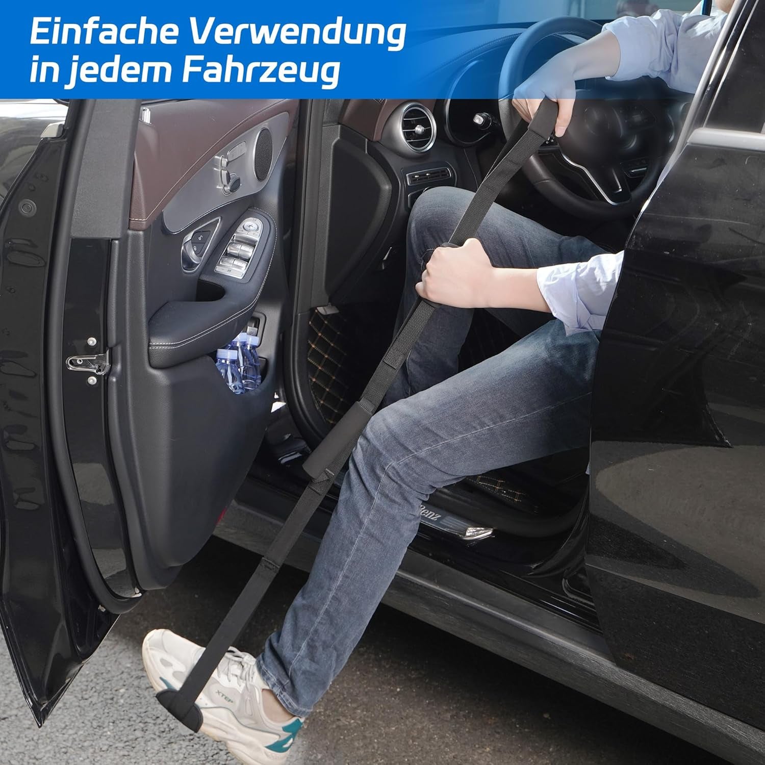 Kekoy 107 cm Beinhebergurt mit Fuß- und Handgriff für eingeschränkte Mobilität nach Hüftoperation – ideal für das Ein- und Aussteigen aus Bett, Auto und Rollstuhl (Schwarz)