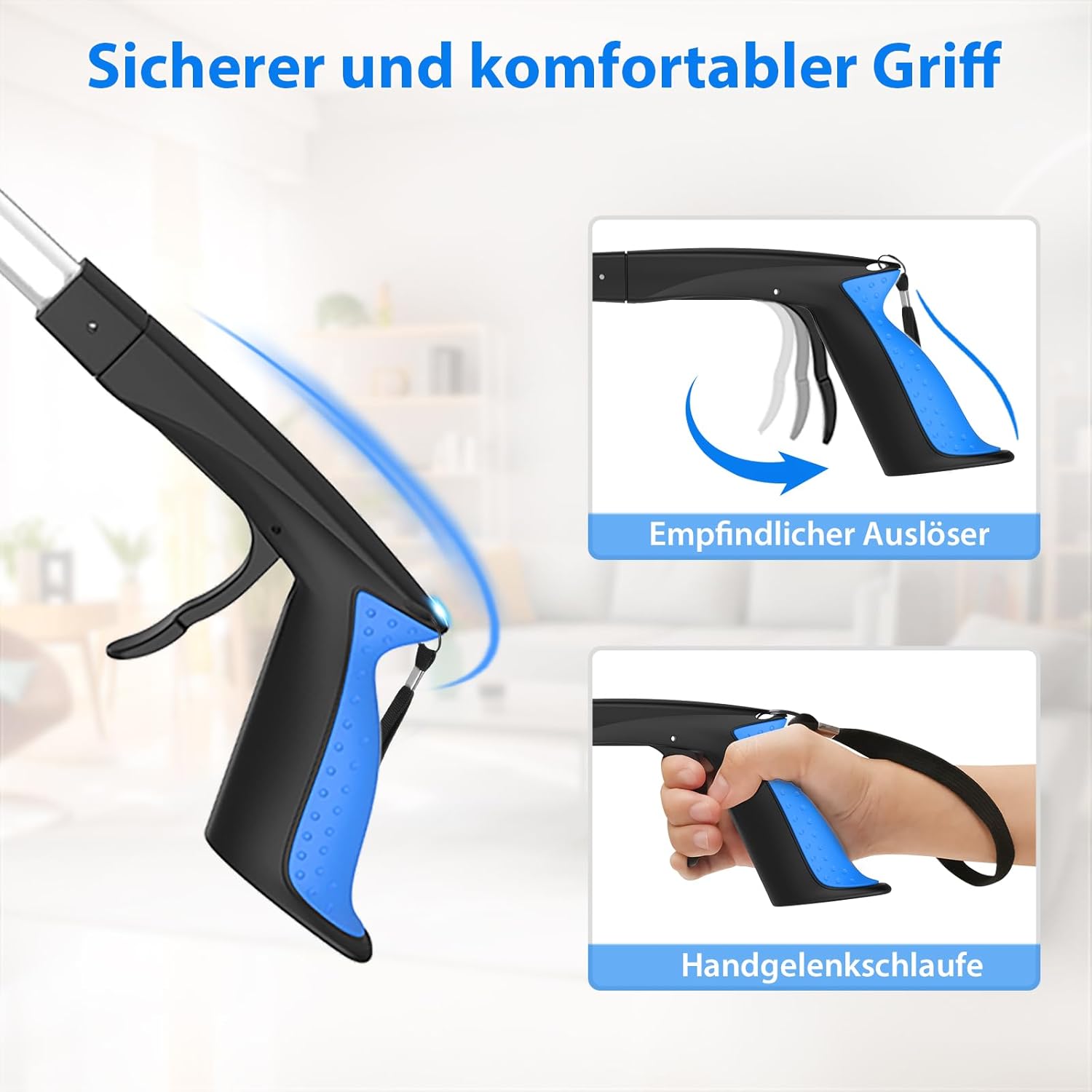 91Cm Greifzange Für Senioren - Faltbare Greifzange Mit Starkem Griff Und 360° Drehkopf, Ergonomischer Greifer Für Senioren, Robuste Müllzange Für Tägliche Aufgaben, Blau