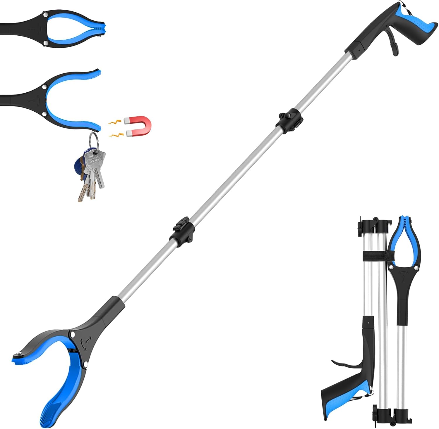 91Cm Greifzange Für Senioren - Faltbare Greifzange Mit Starkem Griff Und 360° Drehkopf, Ergonomischer Greifer Für Senioren, Robuste Müllzange Für Tägliche Aufgaben, Blau