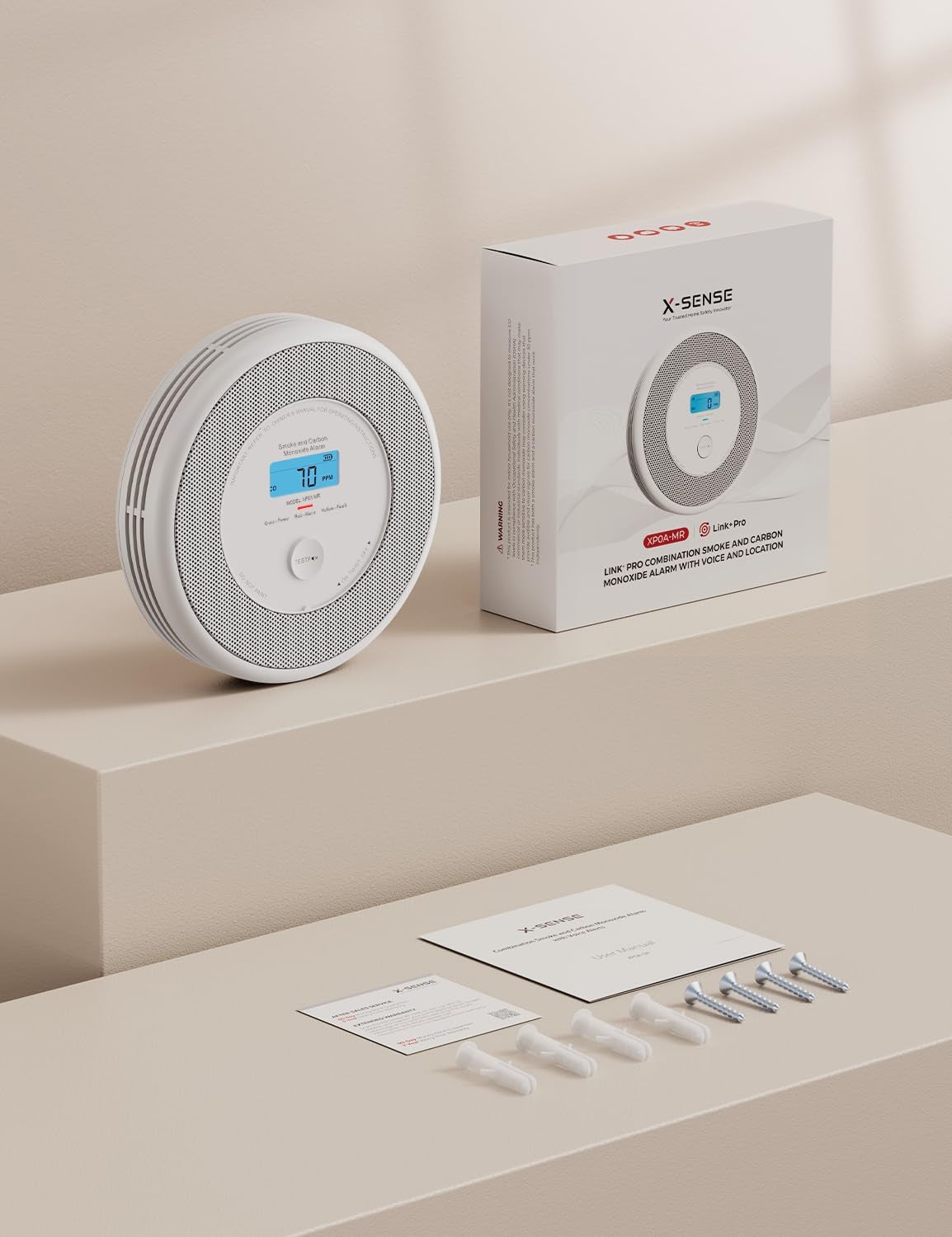 X-Sense Rauch Und CO Melder Mit Sprachalarm Und Standortansage, Mit XP0A-MR11 Kits, 30 Mm Dick Ohne SBS50 Basisstation, XP0A-MR, 1 Stück