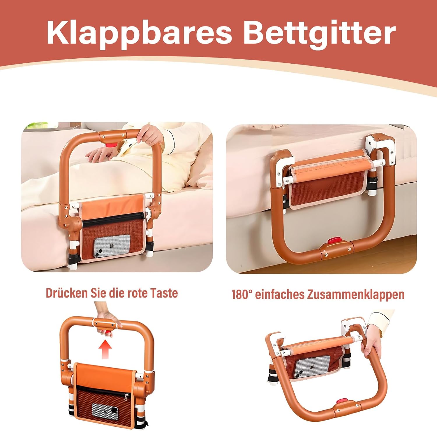 Aufstehhilfe Bett klappbares Bettgitter höhenverstellbar 