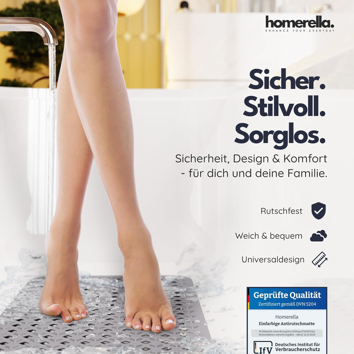 Badewannenmatte rutschfest 88x39 cm mit Saugnäpfen