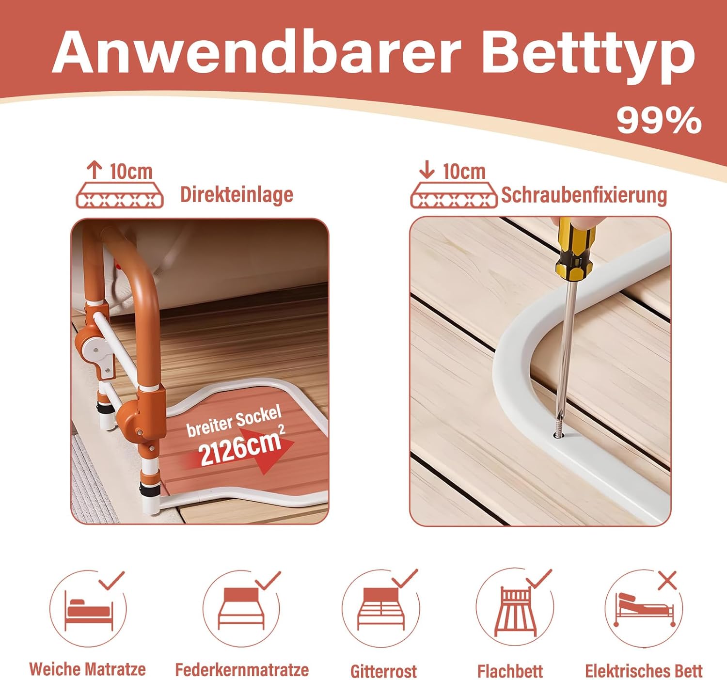 Aufstehhilfe Bett klappbares Bettgitter höhenverstellbar 