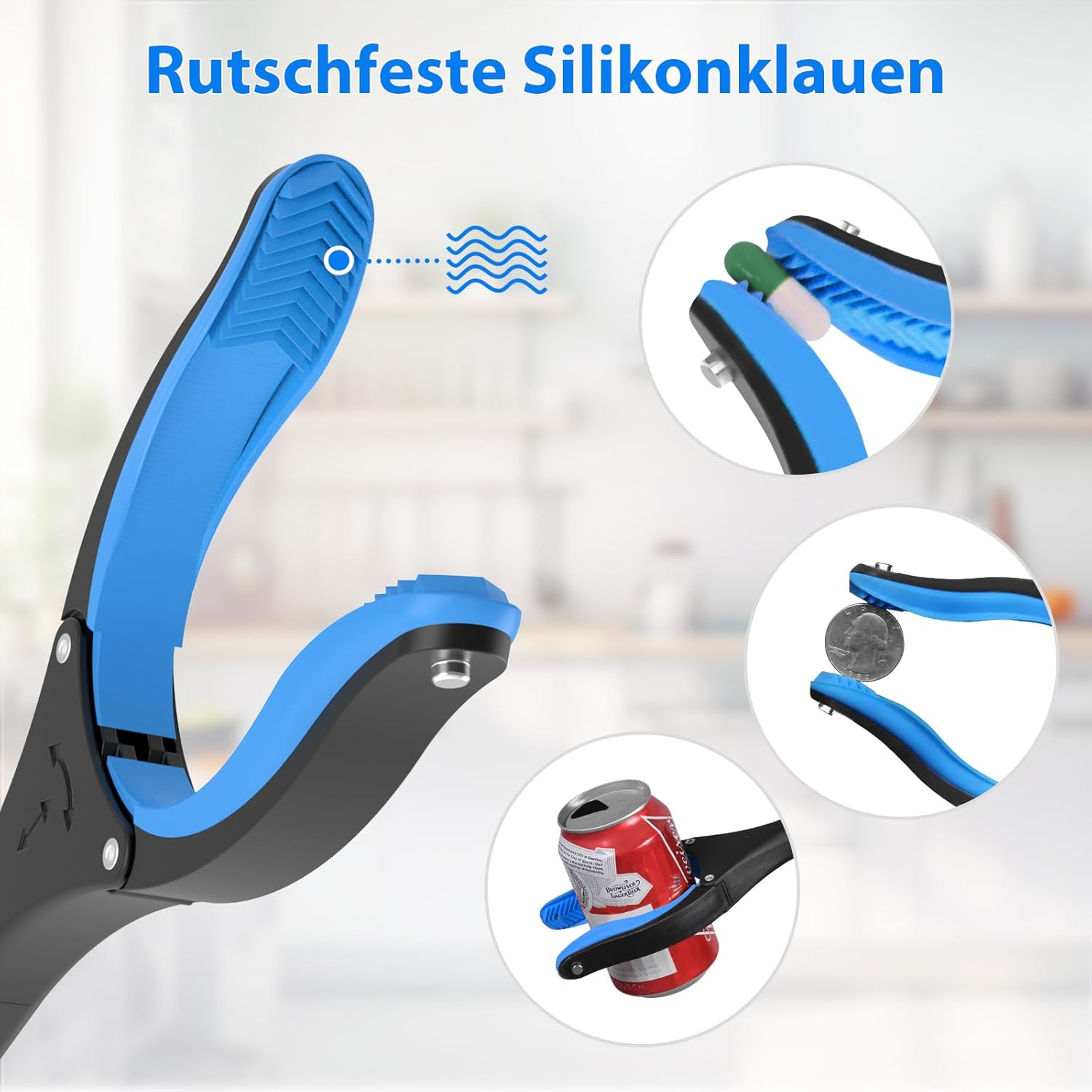 91Cm Greifzange Für Senioren - Faltbare Greifzange Mit Starkem Griff Und 360° Drehkopf, Ergonomischer Greifer Für Senioren, Robuste Müllzange Für Tägliche Aufgaben, Blau