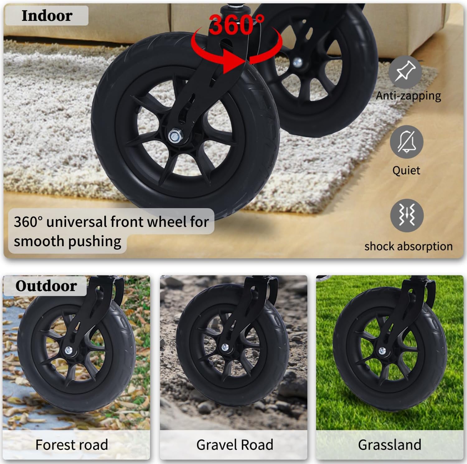 Faltbarer Rollator mit Sitzpolster, Einkaufstasche und Stockhalter – Höhenverstellbar, leicht und schmal für Senioren – Gehwagen mit Bremse, 10"/8" All-Terrain-Rädern, Aluminium, Schwarz/Rot