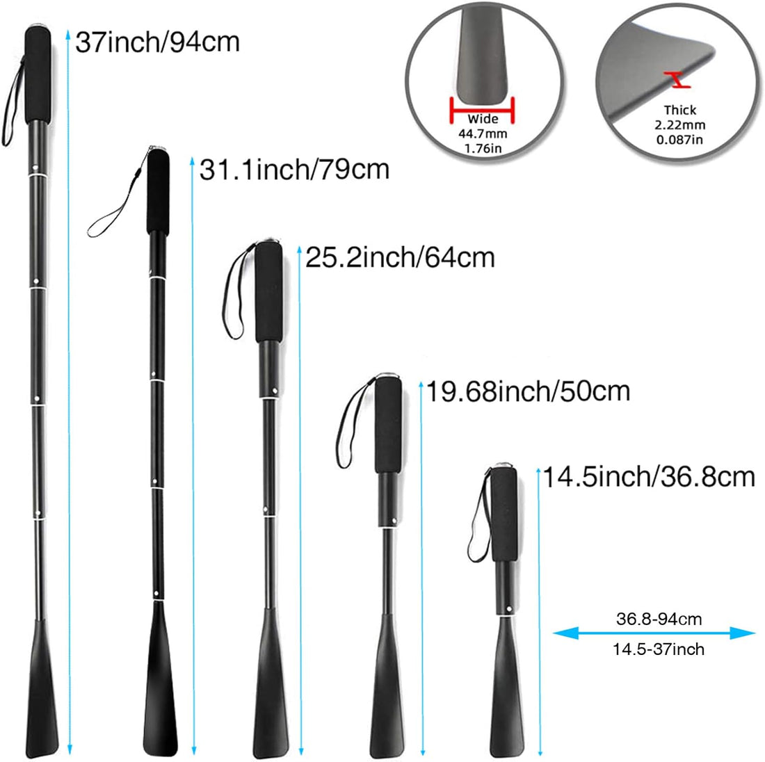 36,8 Cm - 94 Cm Ausziehbarer Schuhlöffel, Langer Griff, Aluminium-Schuhlöffel, Für Herren, Damen, Kinder, Senioren