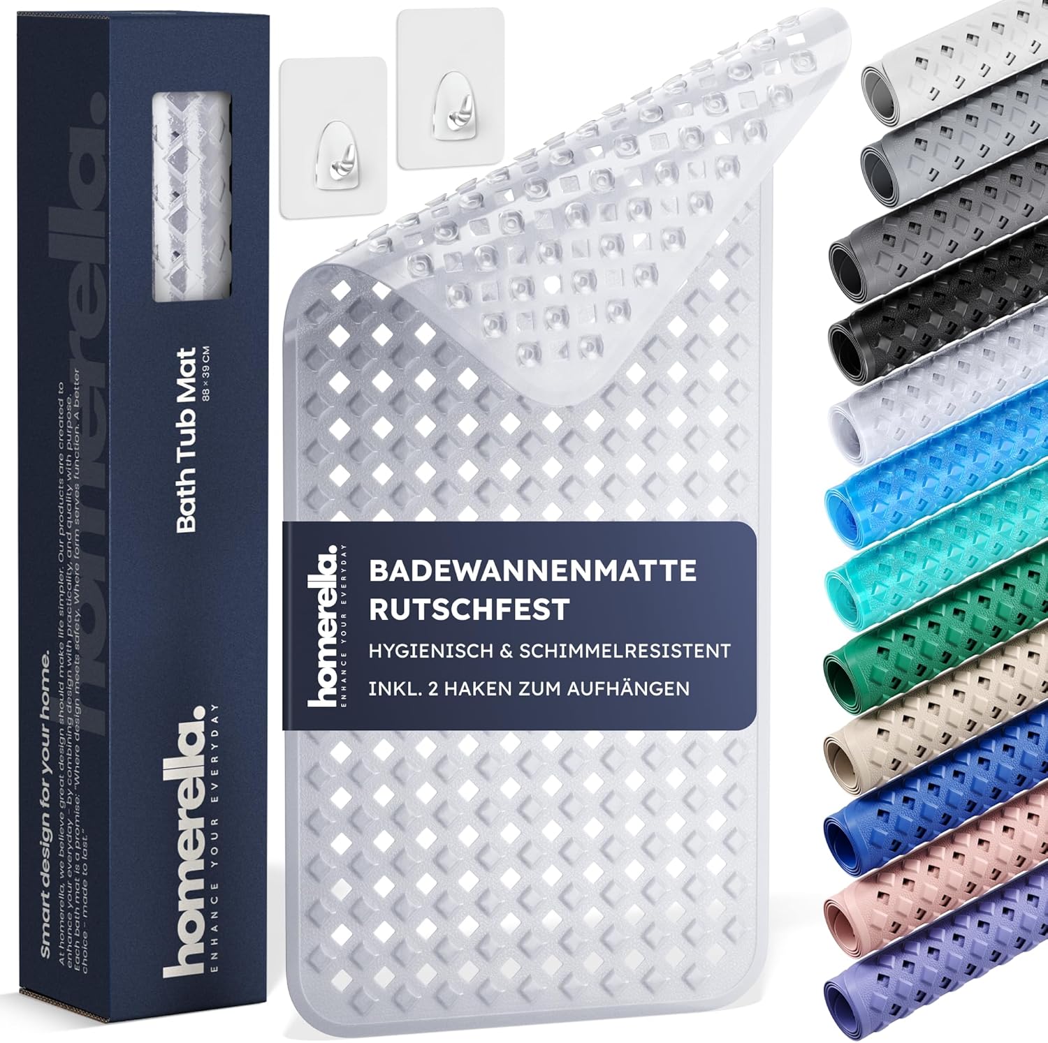 Badewannenmatte rutschfest 88x39 cm mit Saugnäpfen