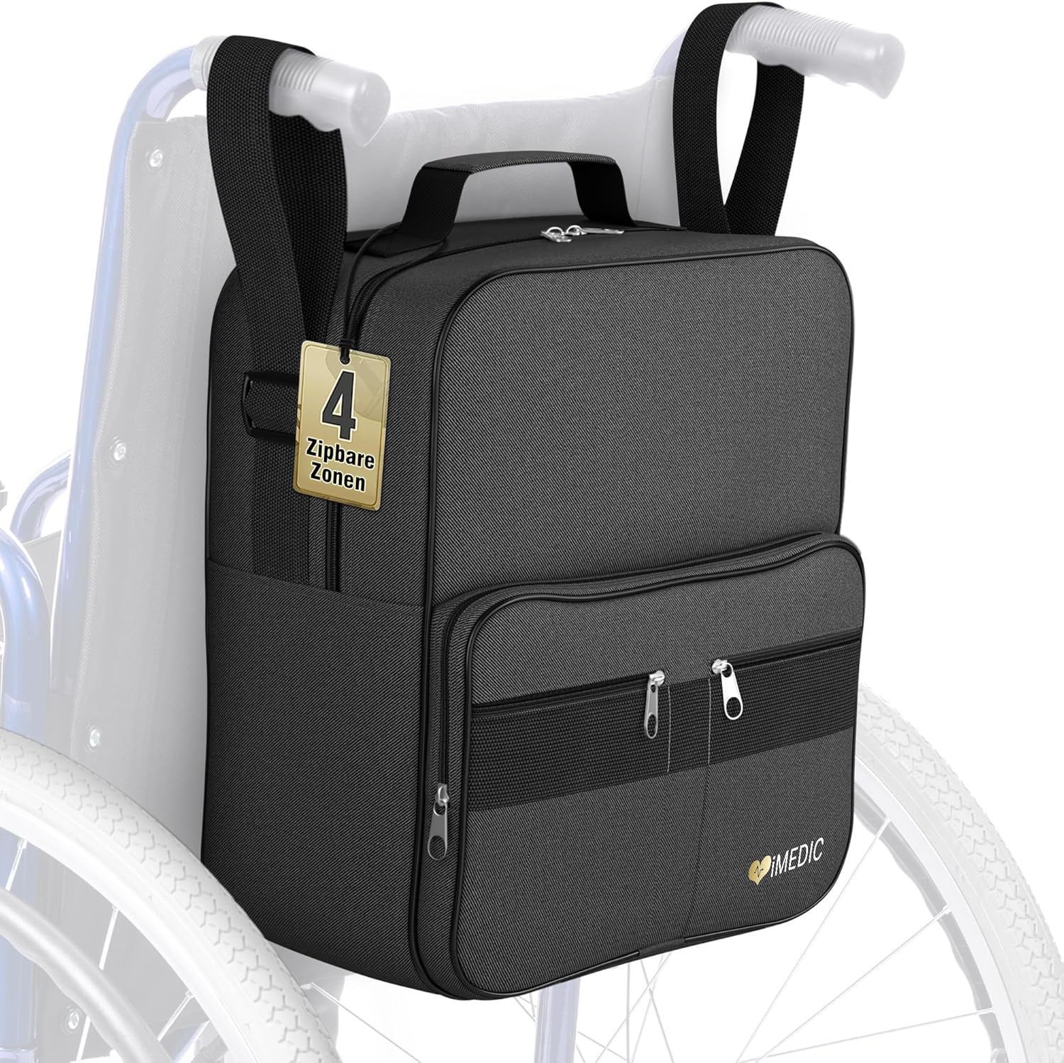 Rollstuhltasche wasserdicht schwarz mit Netztaschen 