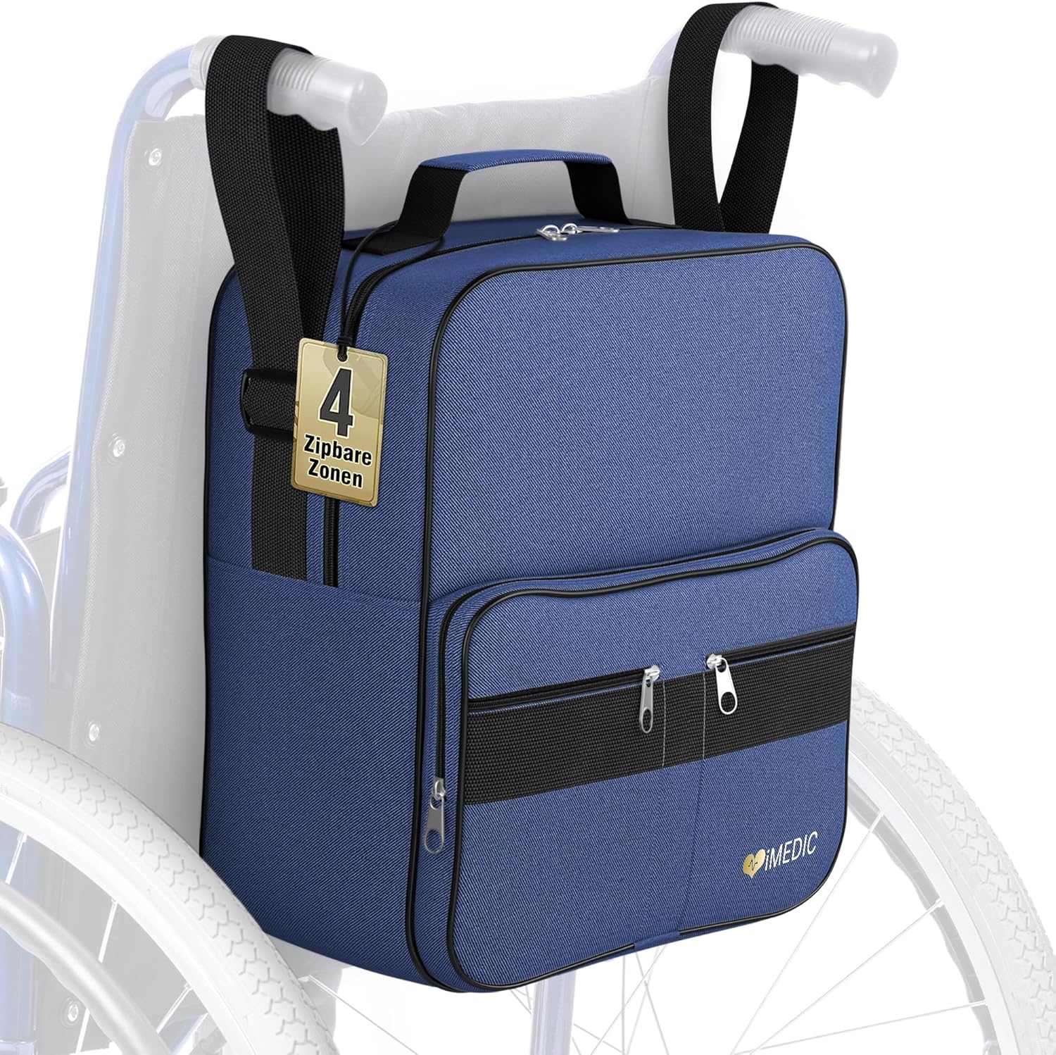 Rollstuhltasche wasserdicht schwarz mit Netztaschen 