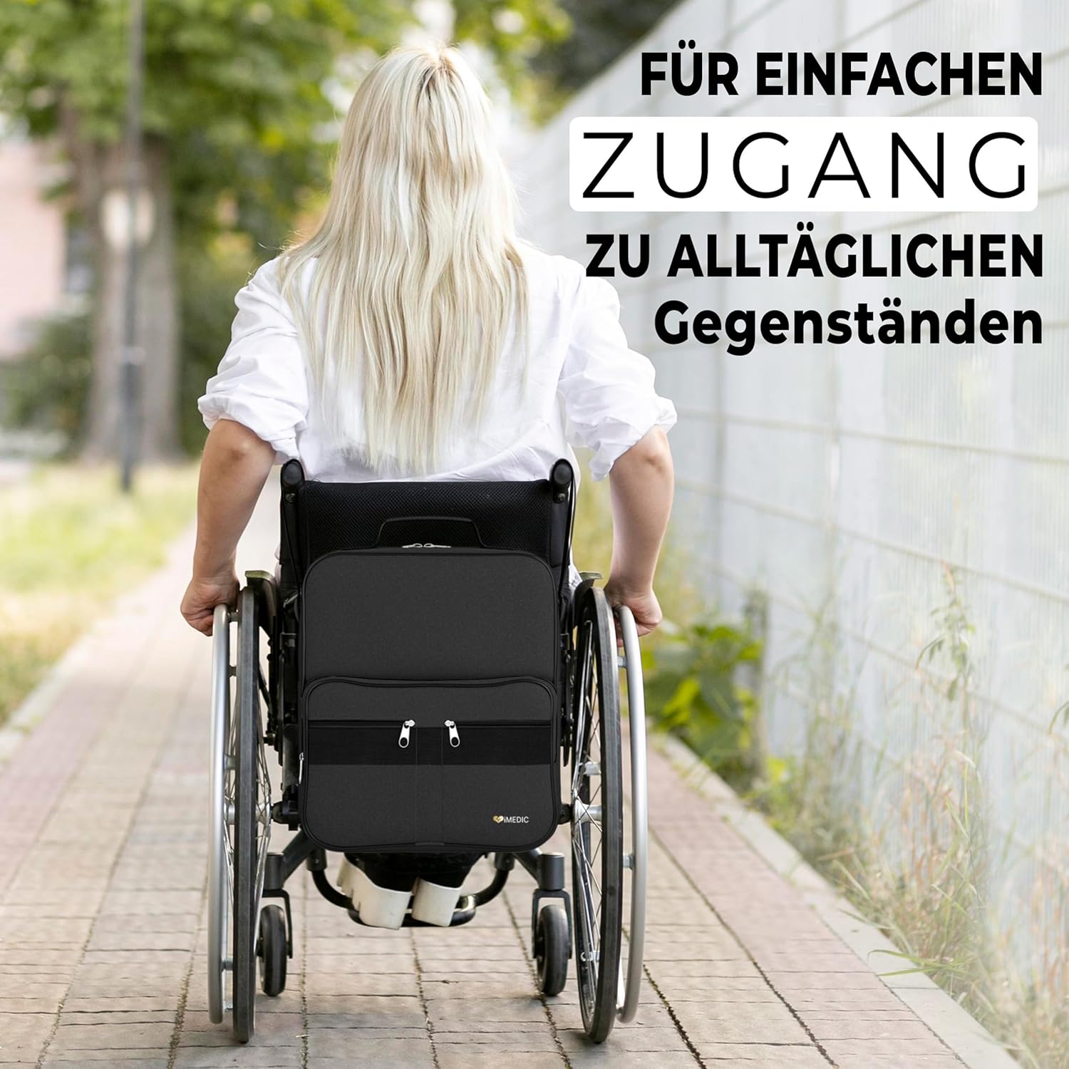 Rollstuhltasche wasserdicht schwarz mit Netztaschen 