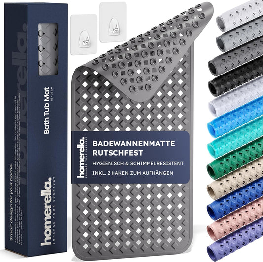 Homerella® Badewannenmatte Rutschfest 88X39Cm, INKL. HAKEN, Rutschfeste Badematte BPA Frei, Duschmatte Rutschfest, Antirutschmatte Badewanne, Rutschmatte Badewanne, Schimmelresistent&Maschinenwaschbar