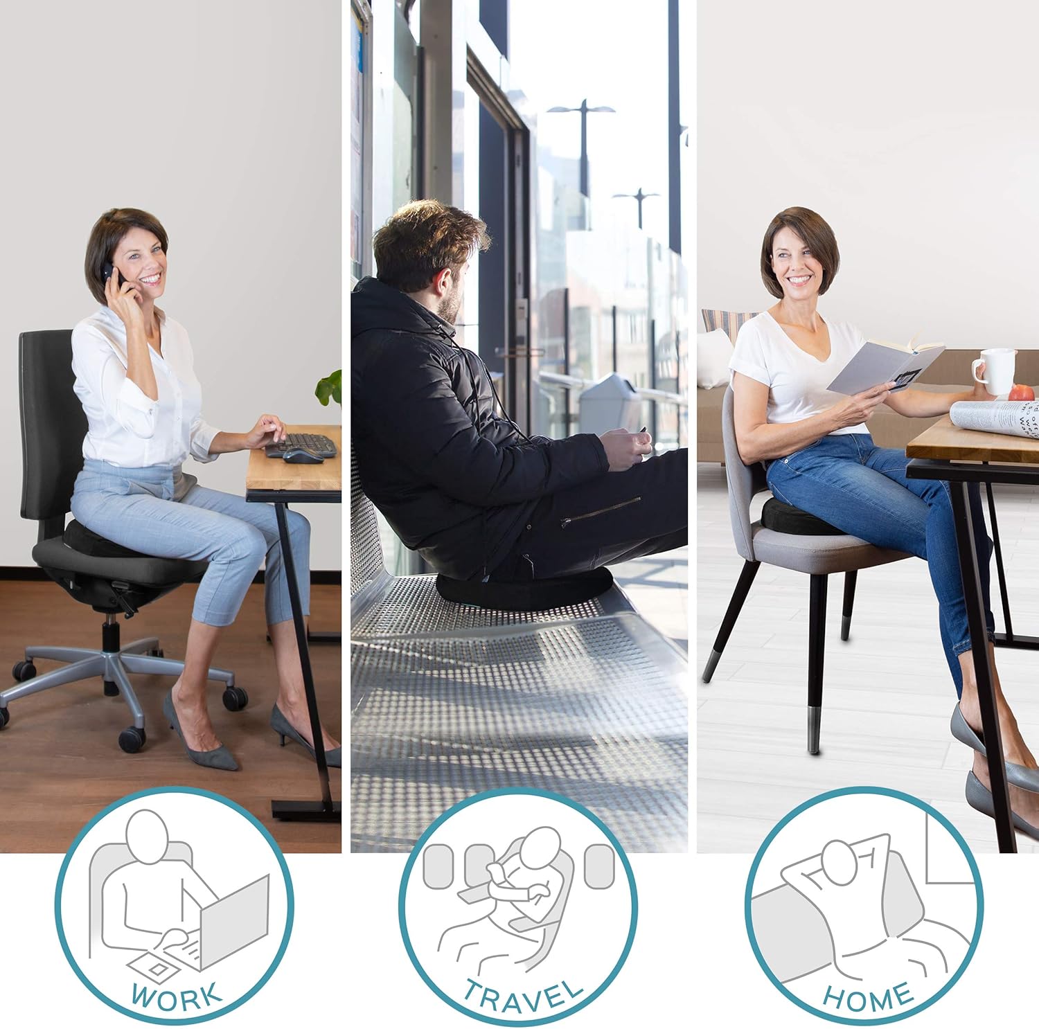 Bonmedico Sitzkissen Orthopädisch - Bürostuhl, Auto, Rollstuhl Sitzring - Kühlende Gel-Schicht - Bequemes Hämorrhoiden & Steißbeinkissen - Wichtelgeschenk - Wellness Schwarz Normal