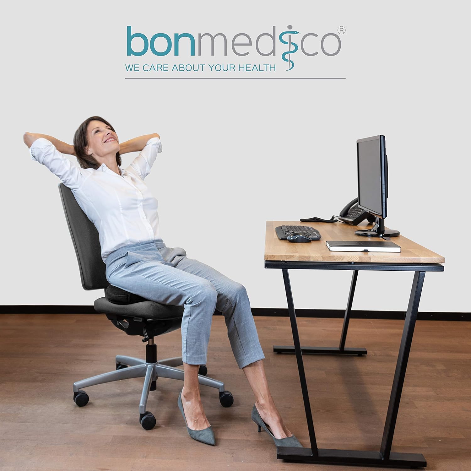 Bonmedico Sitzkissen Orthopädisch - Bürostuhl, Auto, Rollstuhl Sitzring - Kühlende Gel-Schicht - Bequemes Hämorrhoiden & Steißbeinkissen - Wichtelgeschenk - Wellness Schwarz Normal