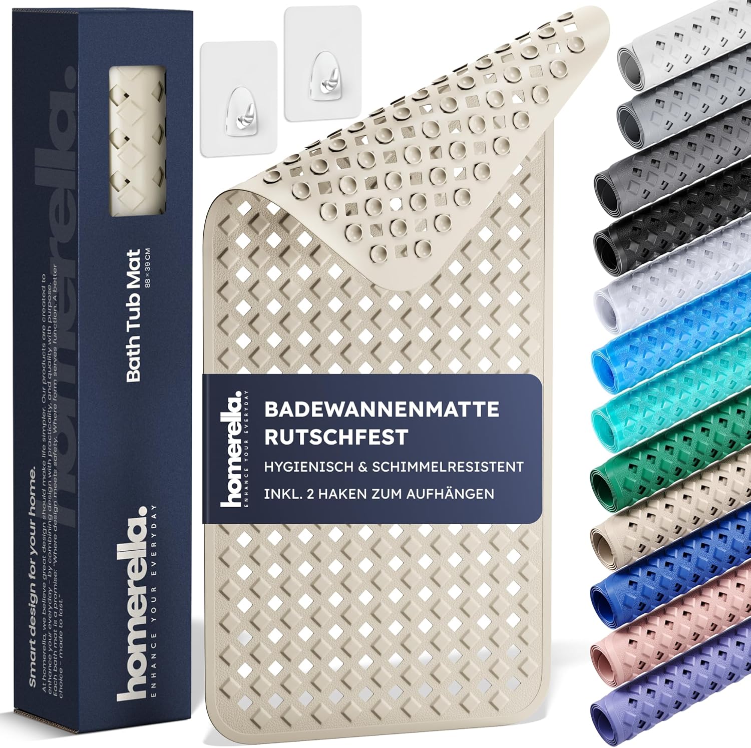 Badewannenmatte rutschfest 88x39 cm mit Saugnäpfen