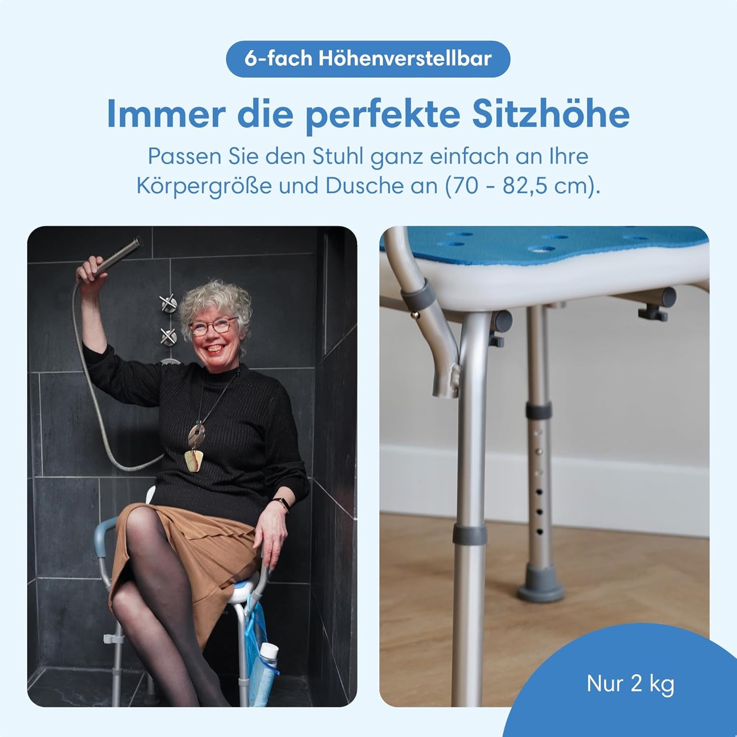 Duschstuhl Senioren höhenverstellbar rutschfest mit Lehnen 