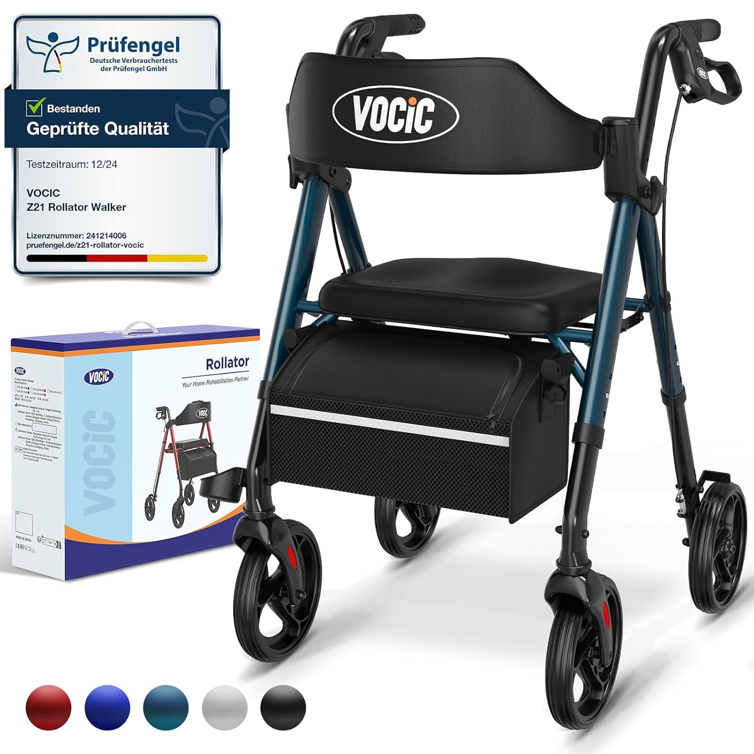 Rollator faltbar leicht mit Sitz für Senioren dunkelrot 