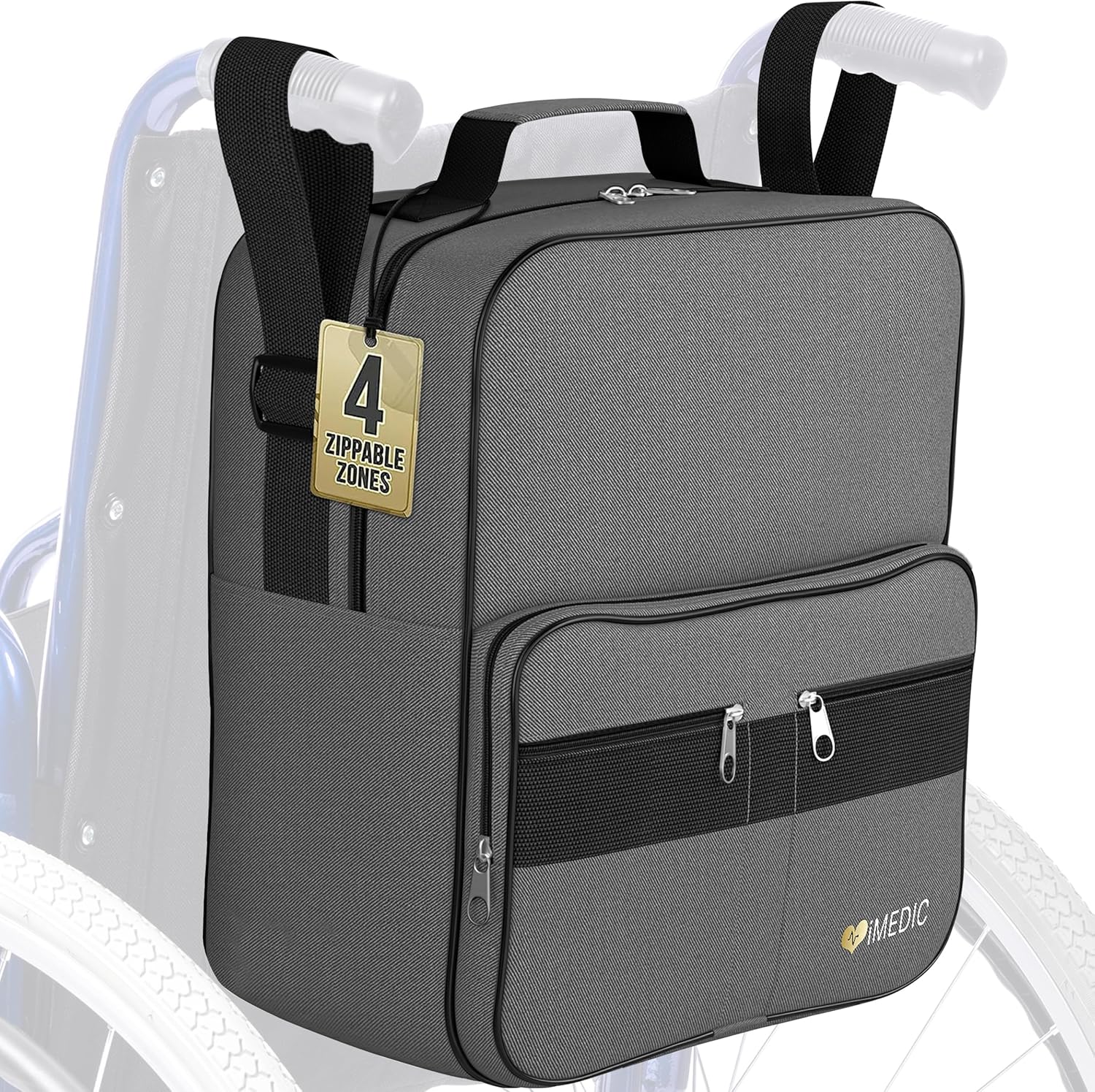 Rollstuhltasche wasserdicht schwarz mit Netztaschen 