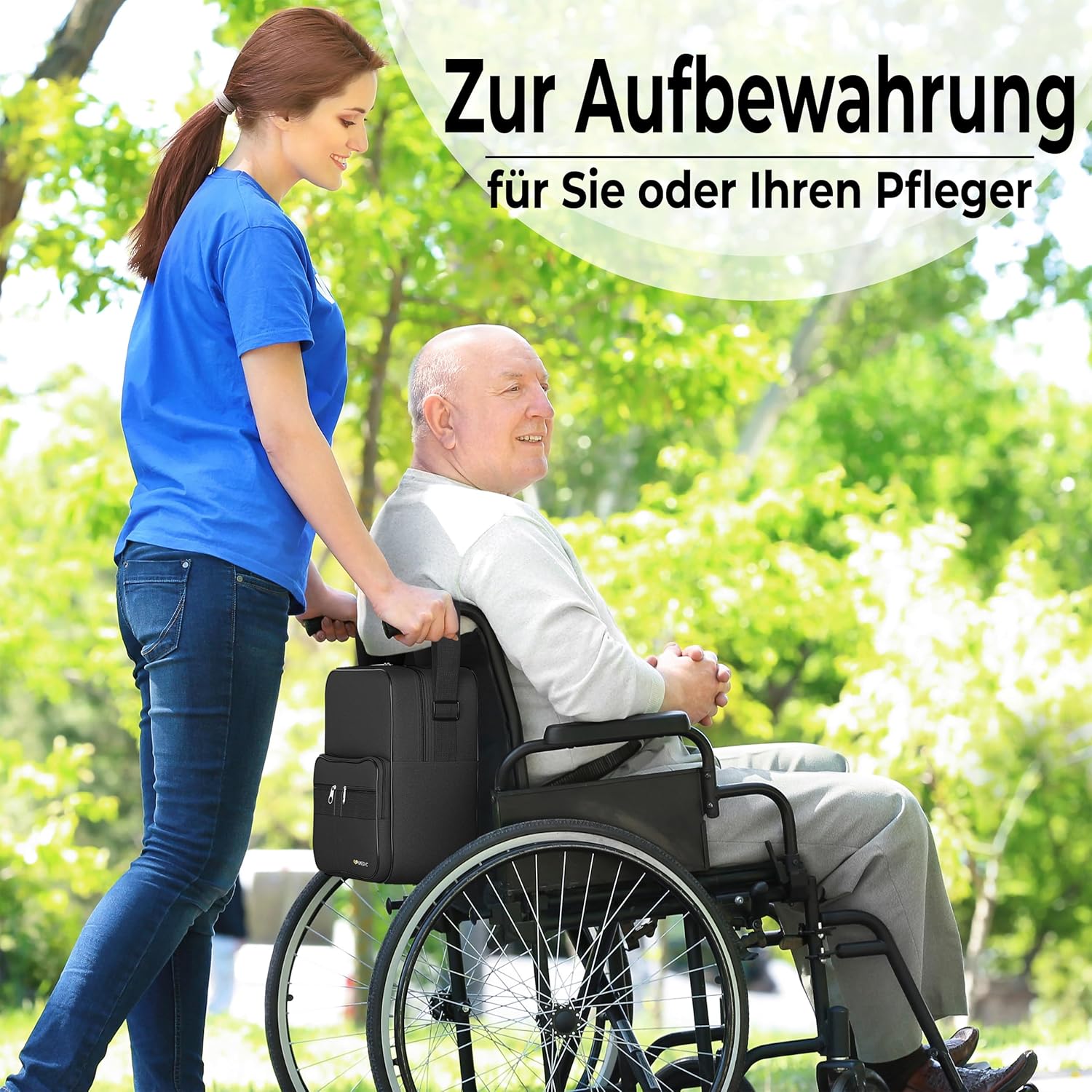 Rollstuhltasche wasserdicht schwarz mit Netztaschen 