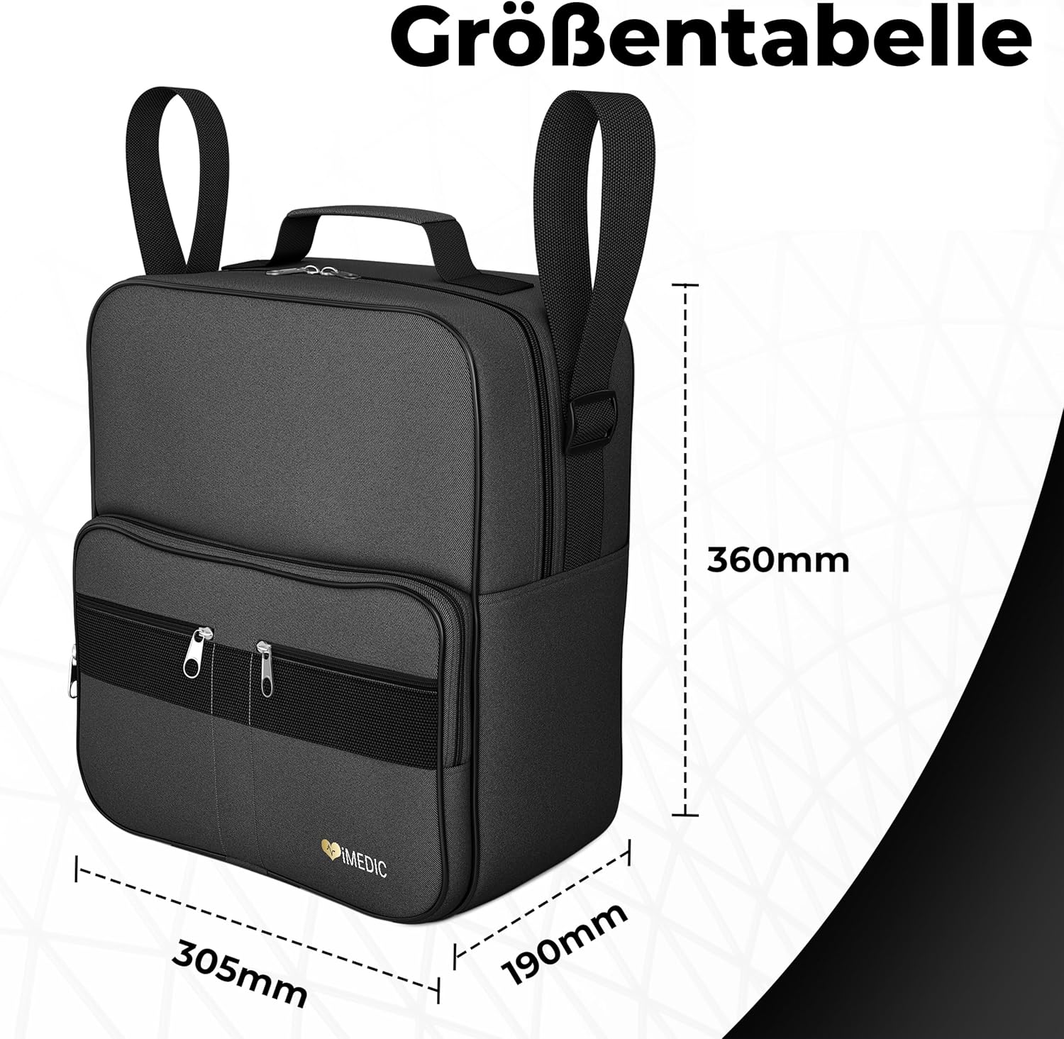 Rollstuhltasche wasserdicht schwarz mit Netztaschen 