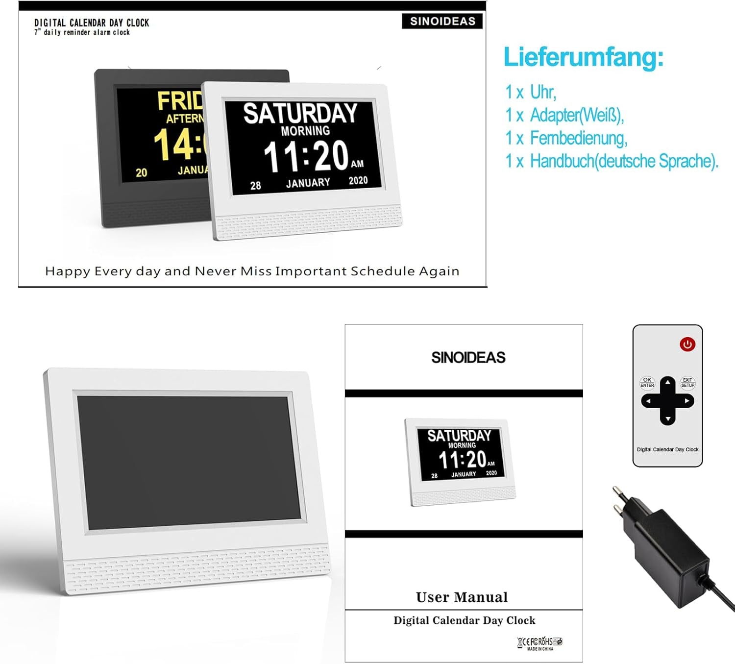 Demenzuhr mit Medikamentenerinnerung Großdisplay