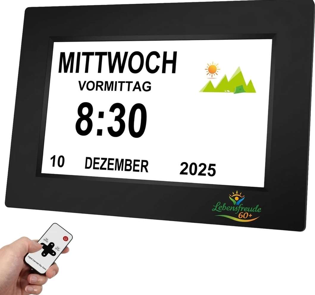 Demenzuhr mit Medikamentenerinnerung Großdisplay