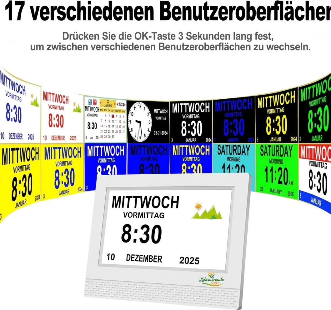 7” Demenzuhr für Senioren mit Kalender & Erinnerungen
