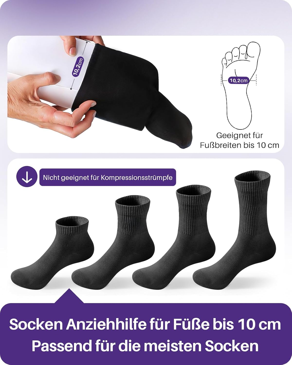 Sockenanziehhilfe U-förmig weiß mit Zugbändern