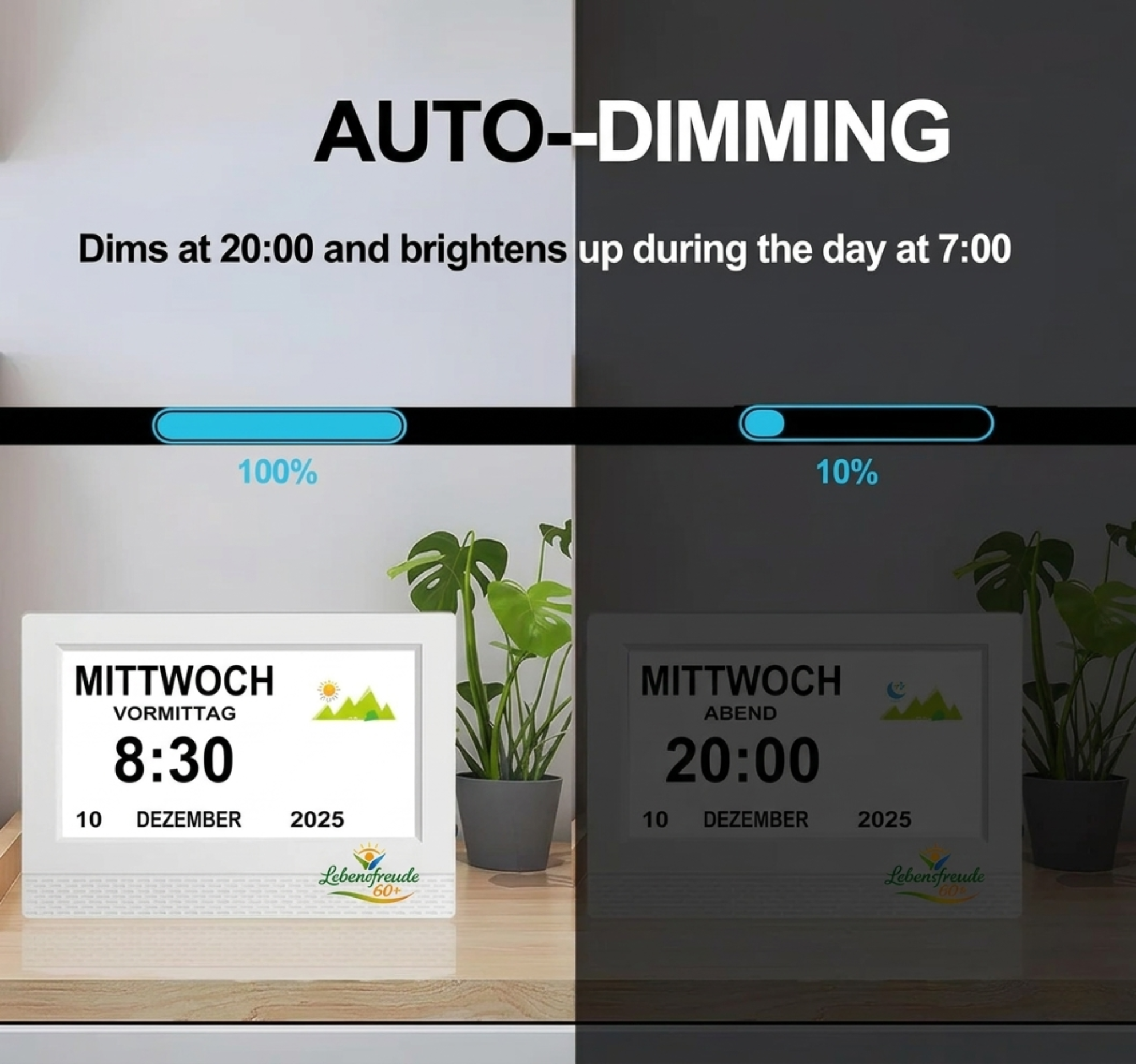 Demenzuhr mit Medikamentenerinnerung Großdisplay