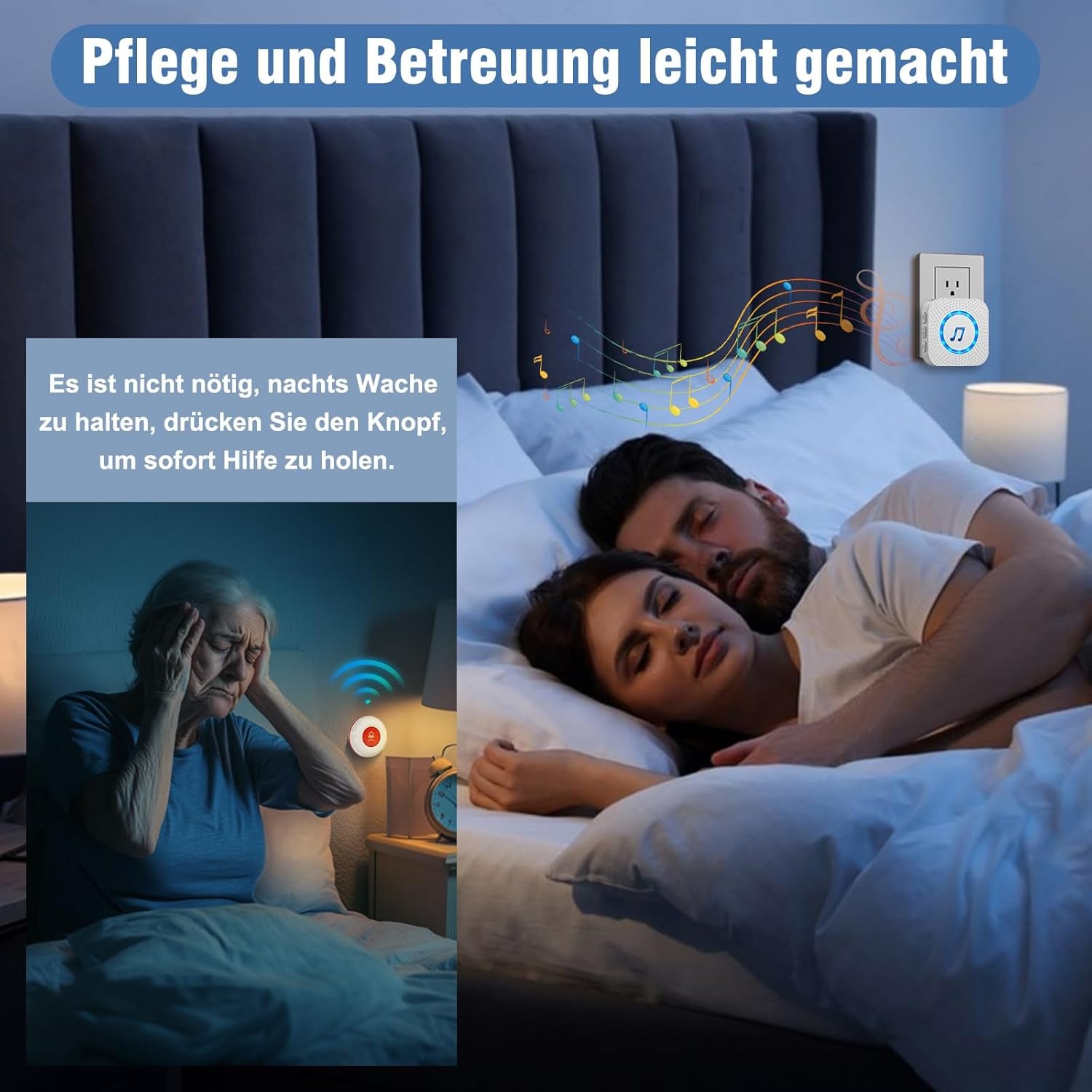 Chunhee Notrufknopf Für Senioren/ Senioren Notruf/Hausnotruf Intern 150M SOS Alarm Kabellos Für Pflegebedürftige Geduldig Älterer Empfänger*1+Ruftaste*2