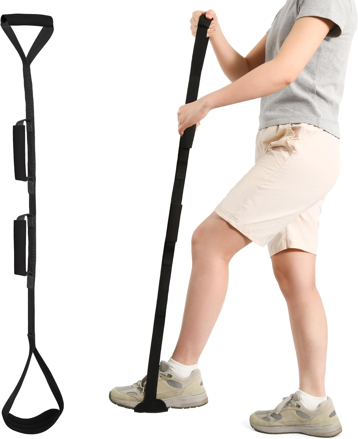 Kekoy 107 cm Beinhebergurt mit Fuß- und Handgriff für eingeschränkte Mobilität nach Hüftoperation – ideal für das Ein- und Aussteigen aus Bett, Auto und Rollstuhl (Schwarz)