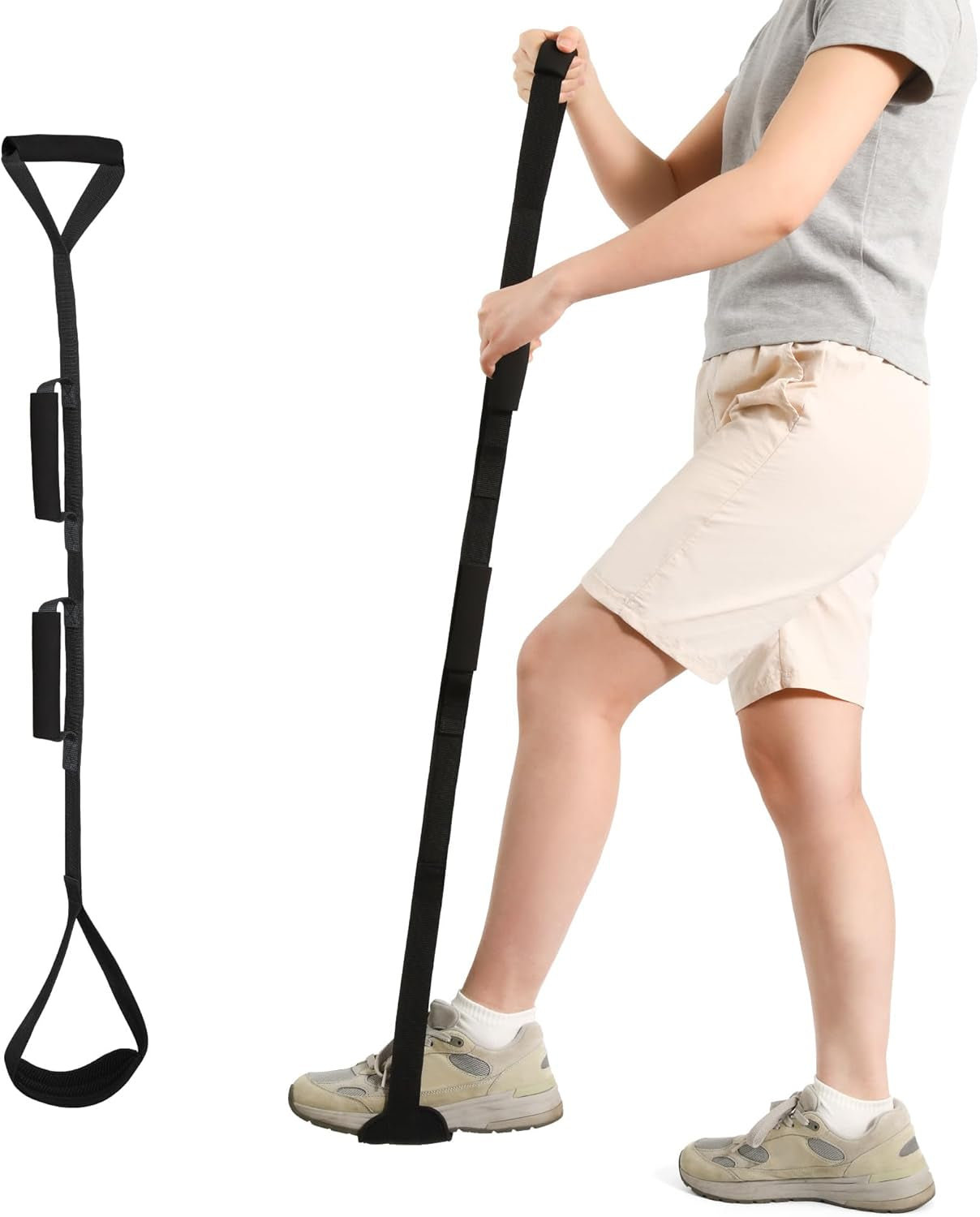 Kekoy 107 cm Beinhebergurt mit Fuß- und Handgriff für eingeschränkte Mobilität nach Hüftoperation – ideal für das Ein- und Aussteigen aus Bett, Auto und Rollstuhl (Schwarz)