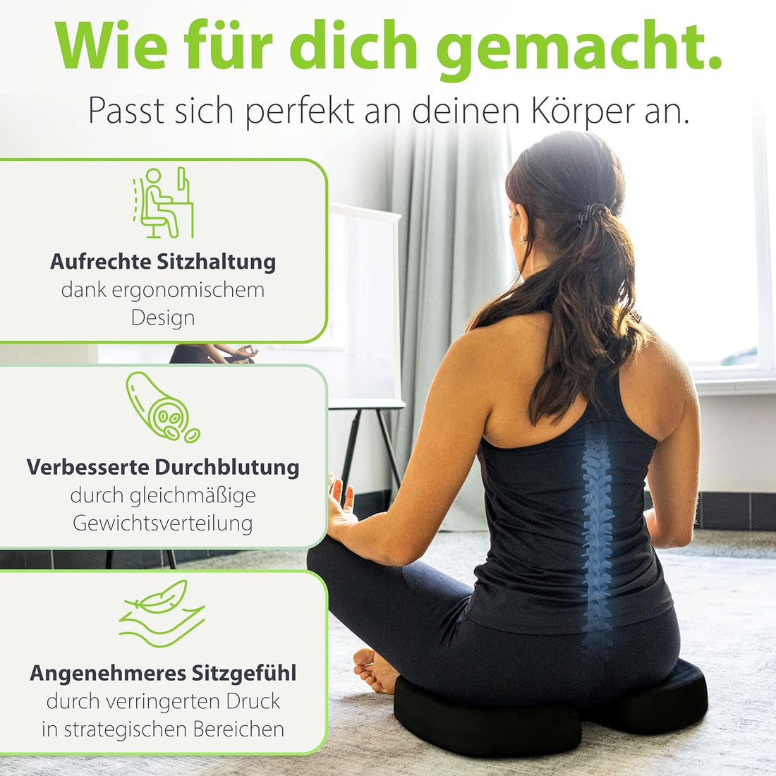 Feela.® Orthopädisches Sitzkissen [3 Härtegrade] TESTSIEGER – Ergonomisches Sitzkissen Für Bürostuhl & Auto – Schmerzlindernd, Steißbein Entlastend, Sitzkomfort & Durchblutung Fördernd (Medium)