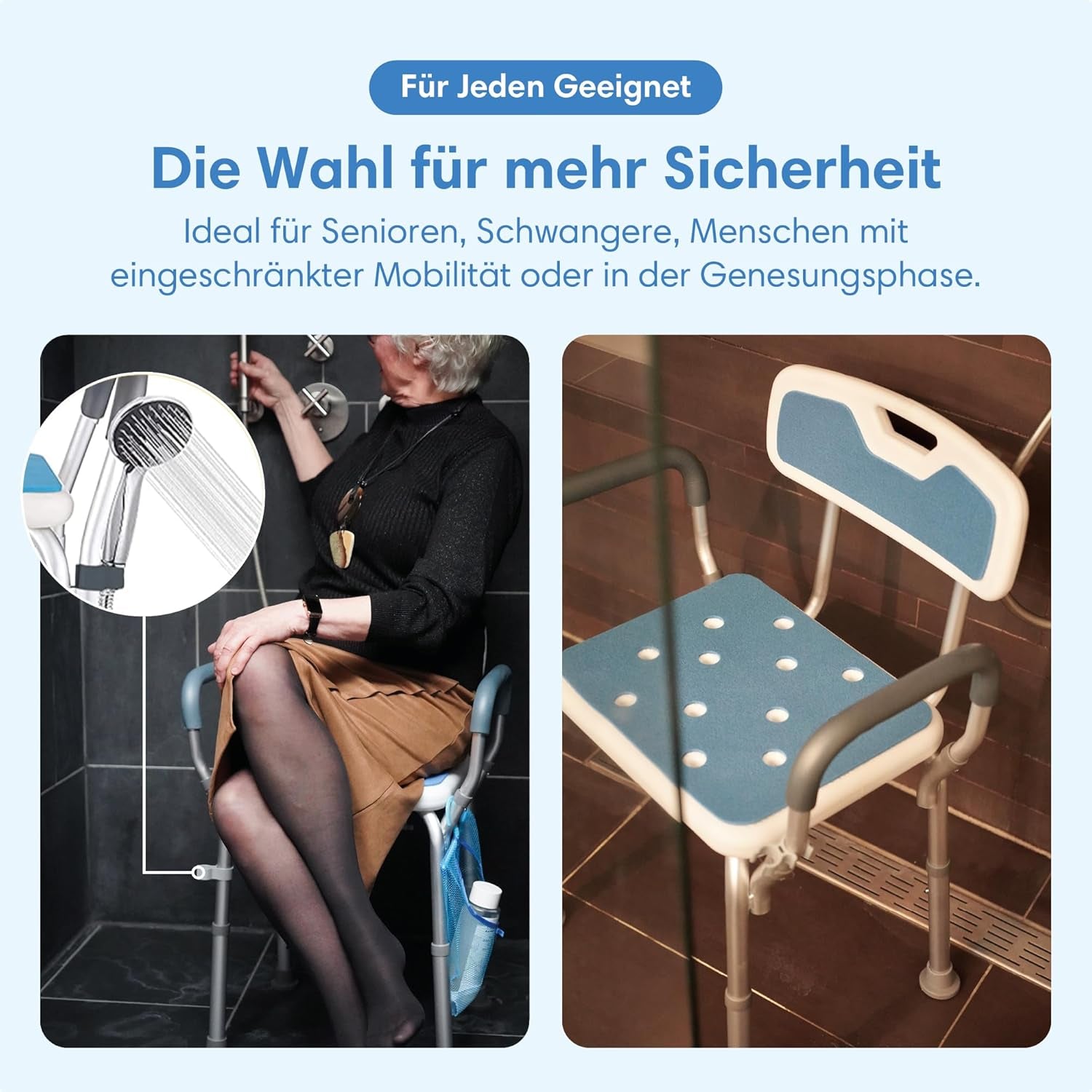 Duschstuhl Senioren höhenverstellbar rutschfest mit Lehnen 