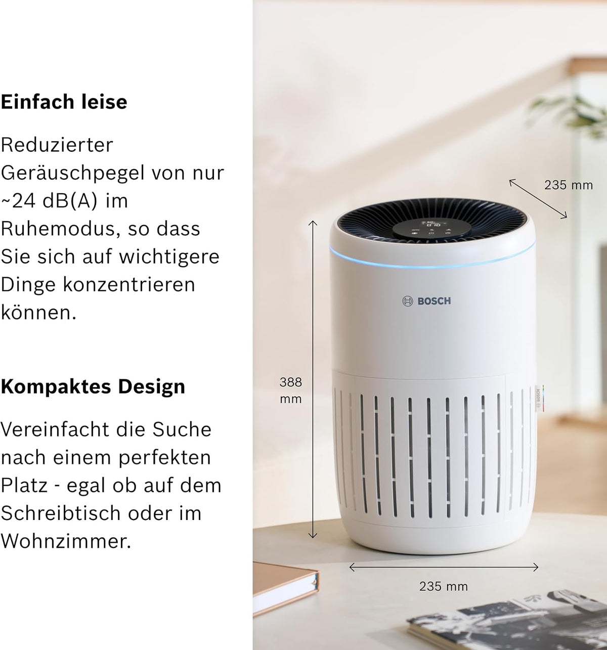 Bosch Air 2000I, App-Gesteuerter Luftreiniger, Für Räume Bis Zu 37,5 M² | Mit 3-In-1 Luftfilter, Smart Sensor, Automatikmodus, Ruhemodus (< 25 Db(A)), CADR: 180 M³/H