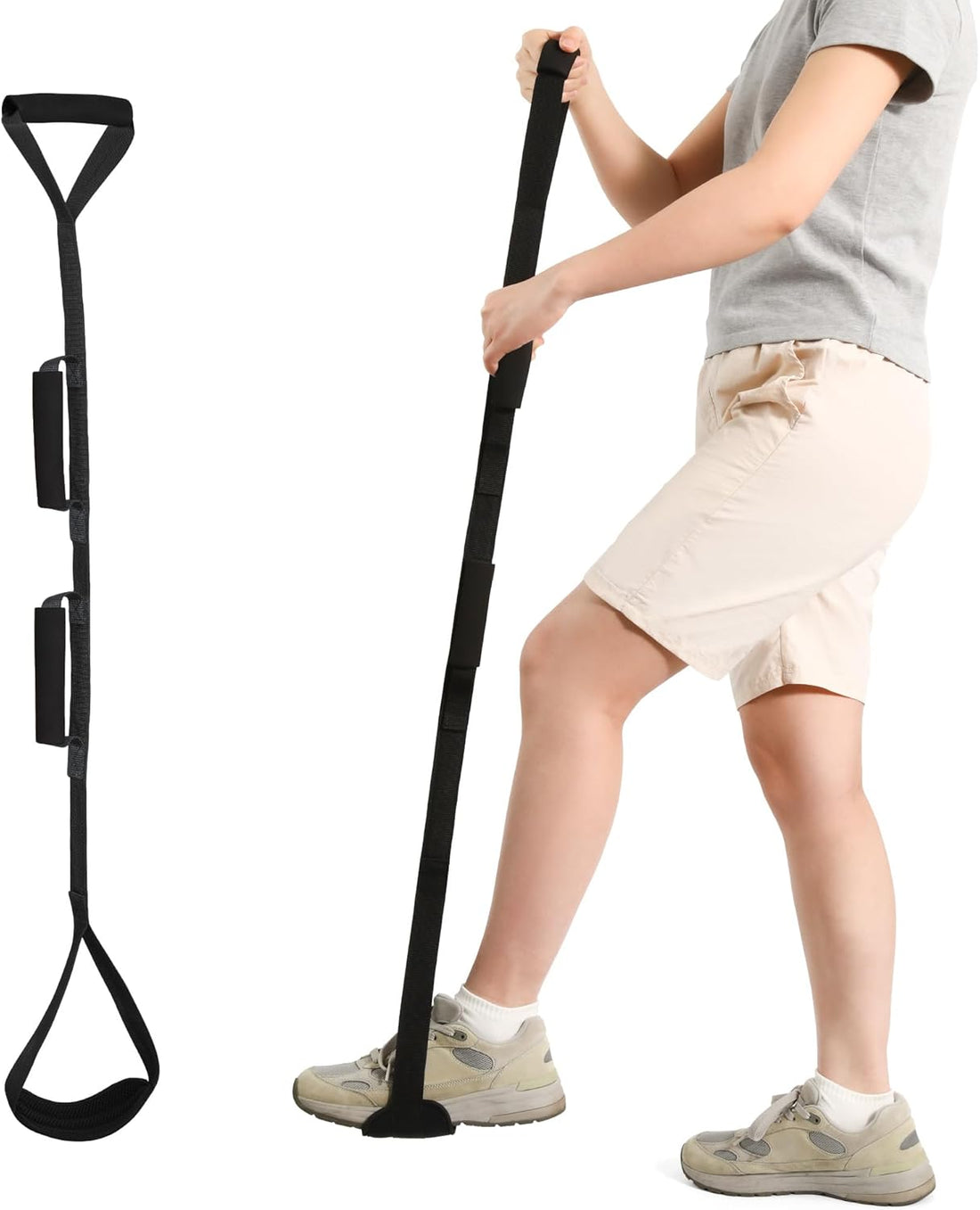 Kekoy 107 cm Beinhebergurt mit Fuß- und Handgriff für eingeschränkte Mobilität nach Hüftoperation – ideal für das Ein- und Aussteigen aus Bett, Auto und Rollstuhl (Schwarz)